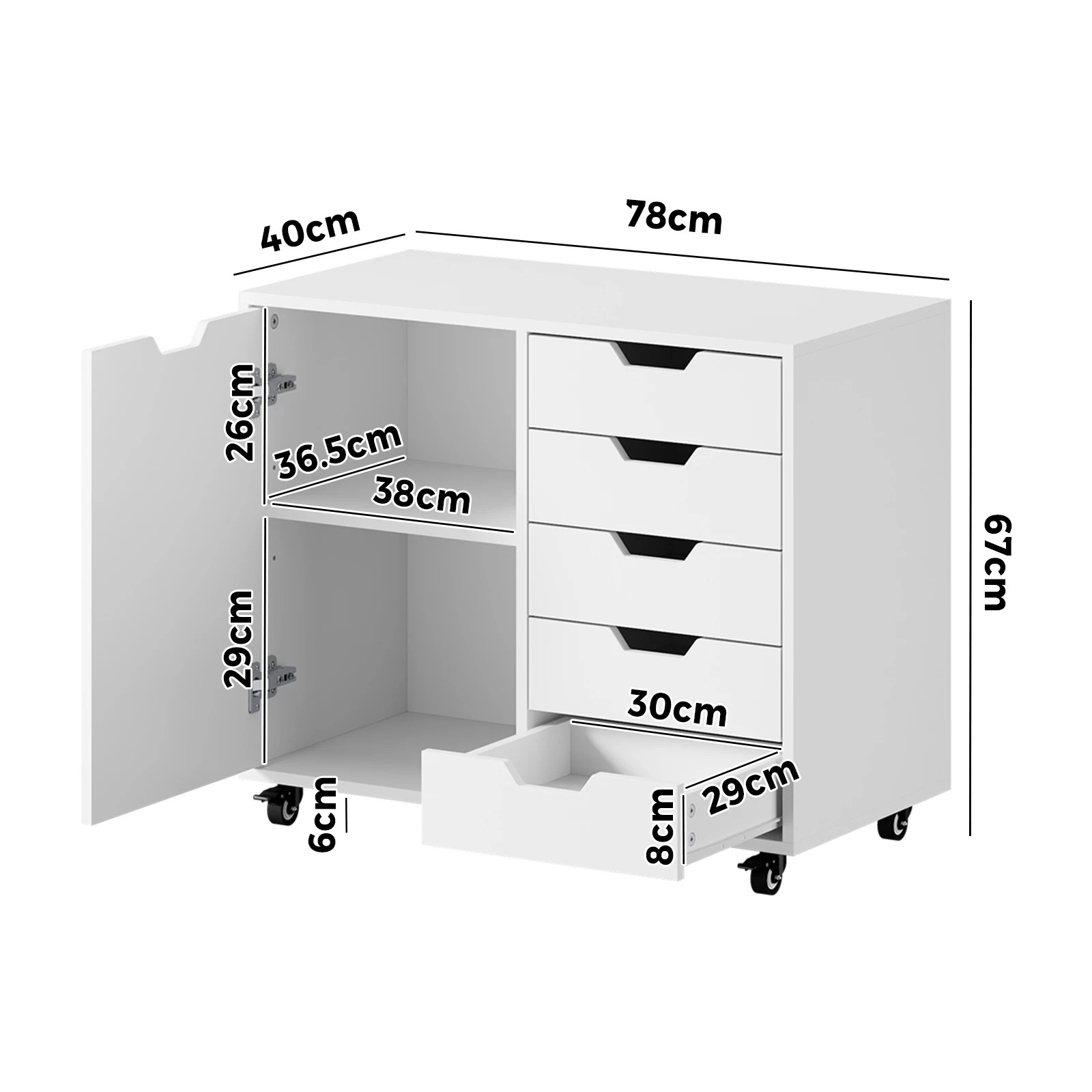 7 Oikiture Filing Cabinet 1 Door 5 Drawer Mobile Office Storage Cabinet - White, 7 of 7