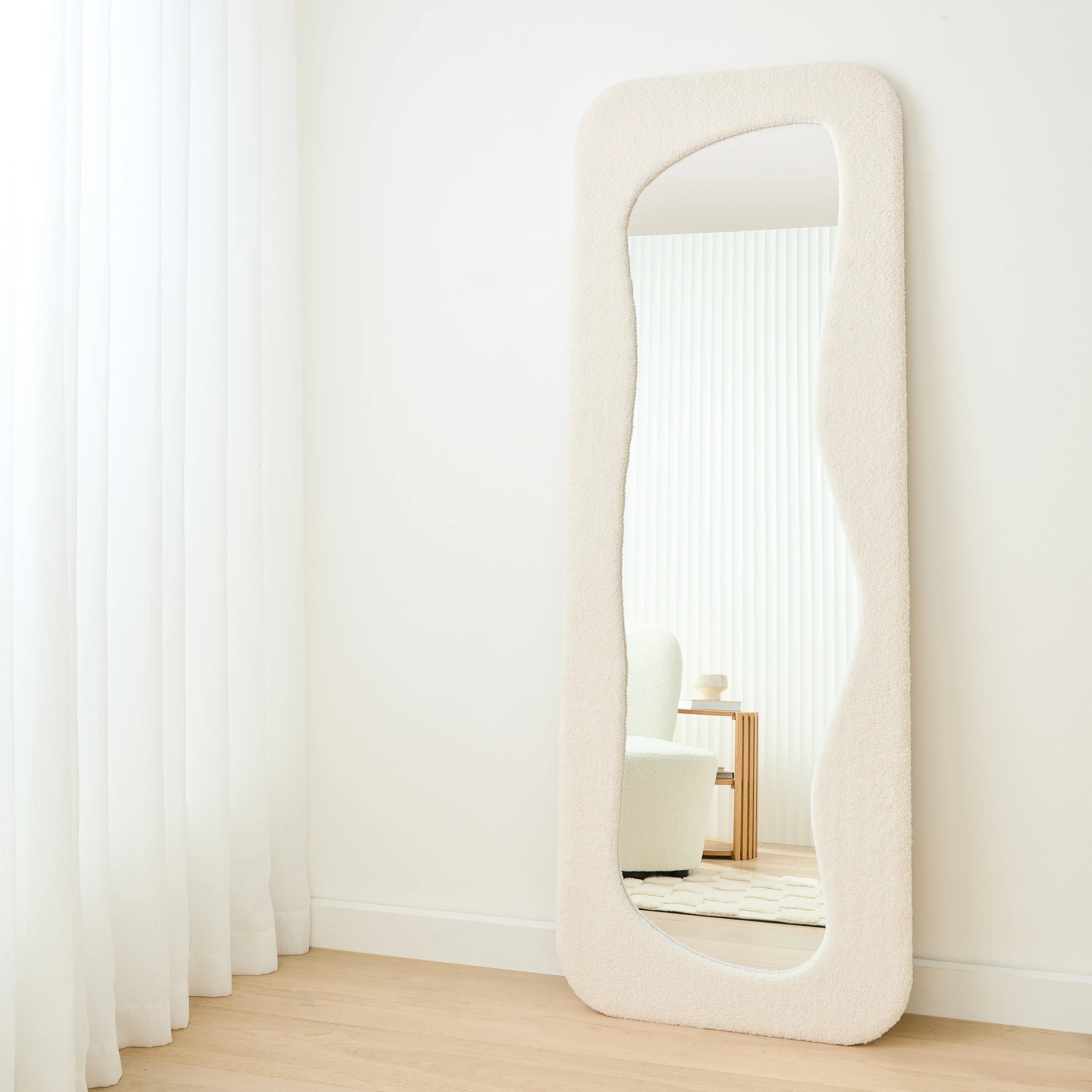 1 Curved Boucle Floor Mirror, 1 of 5