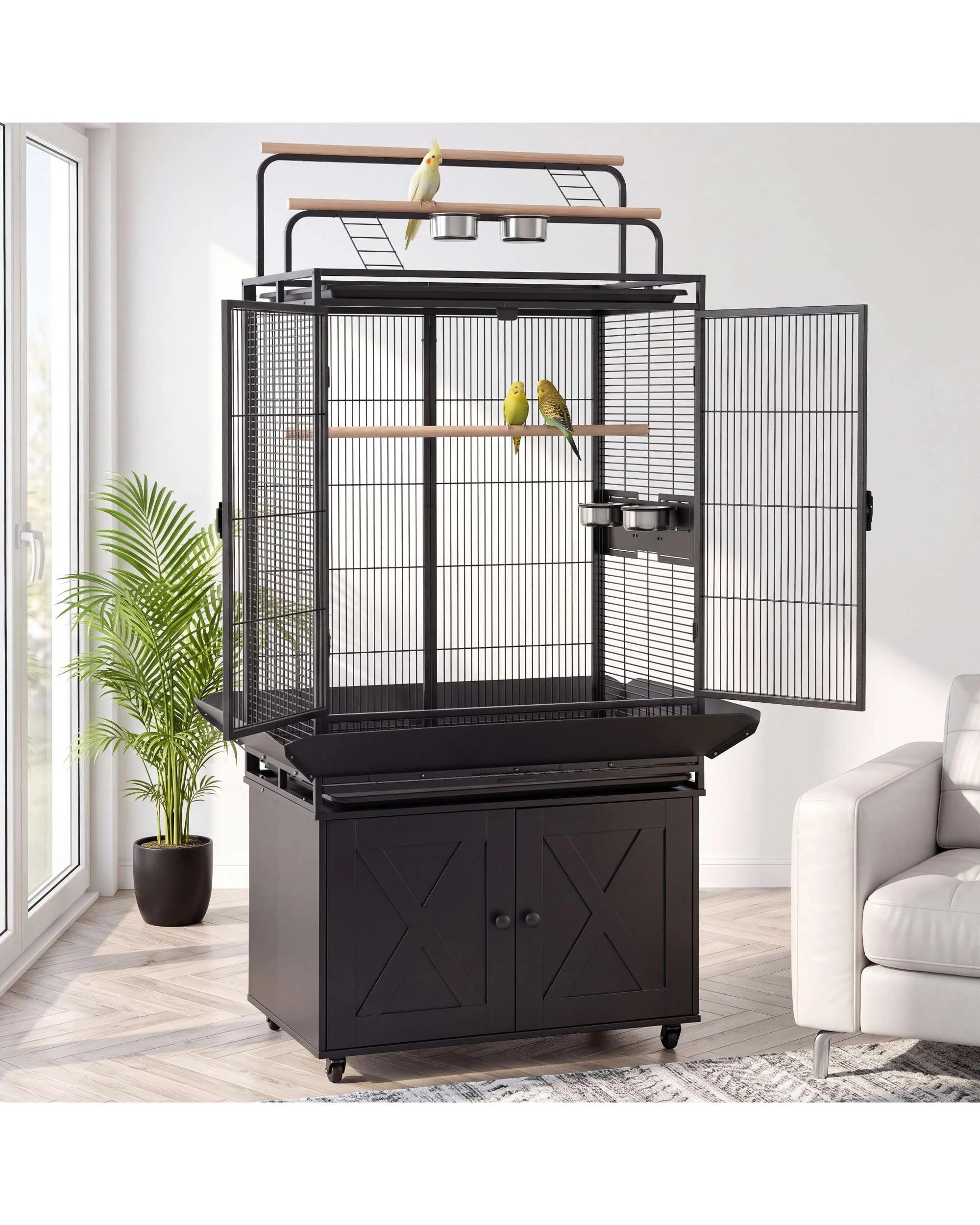 3 Advwin 176cm Extra Large Bird Cage with Play Top & Storage Cabinet, 3 of 10