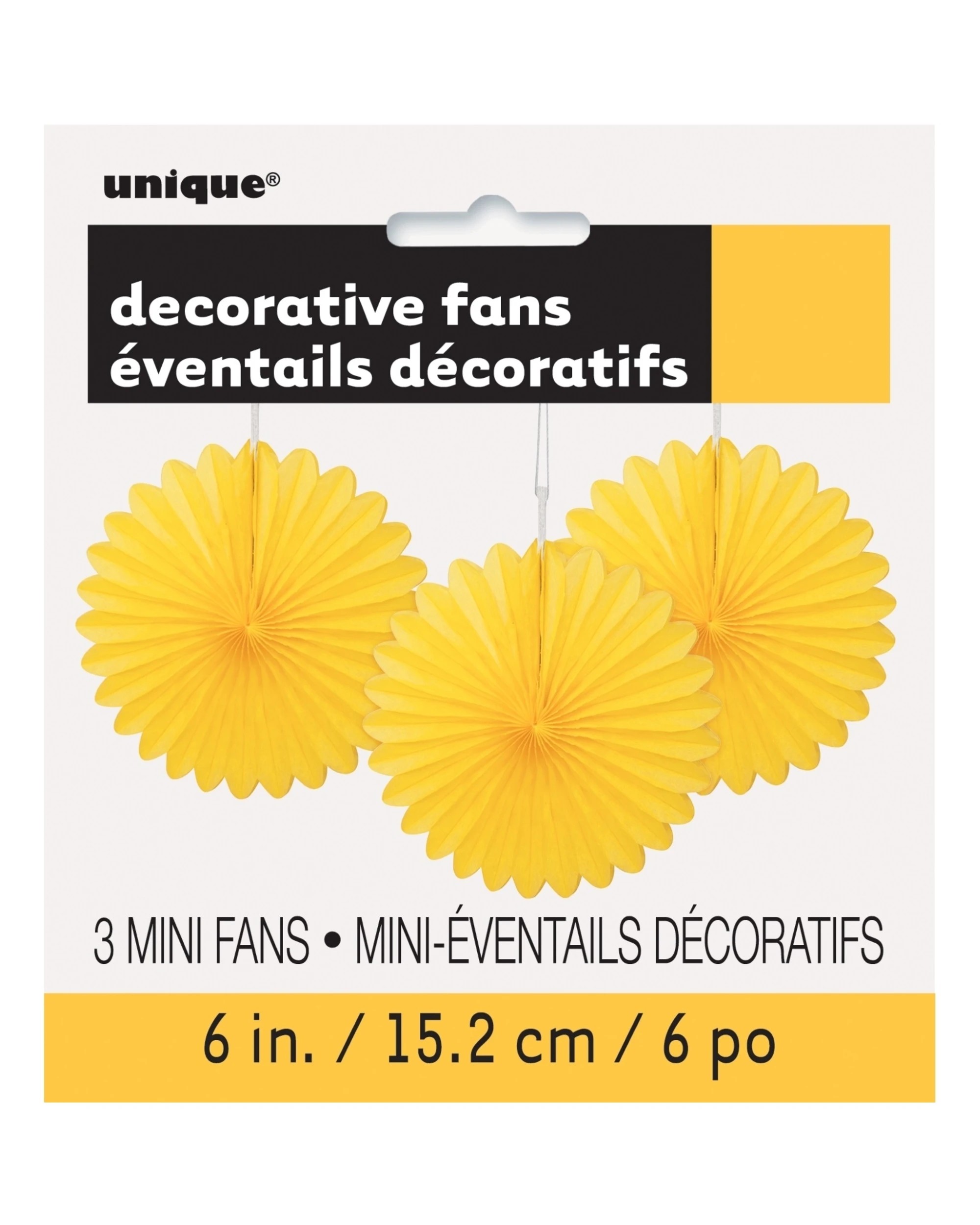 1 Unique Mini Tissue Paper Fan Decorations Pack of 3 - Yellow, 1 of 1