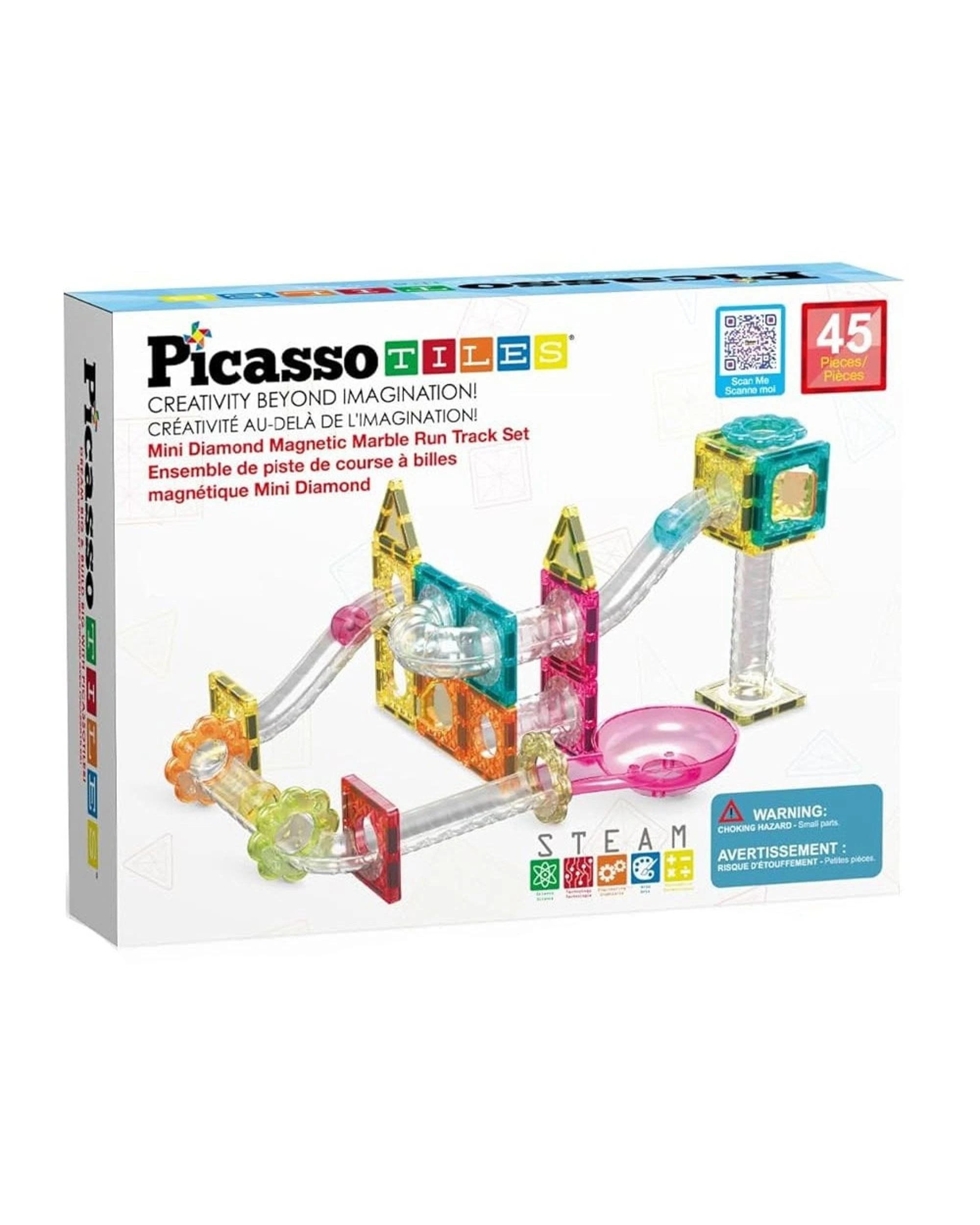1 Picasso Tiles 45 Piece Mini Diamond Magnetic Marble Run Track Set, 1 of 3