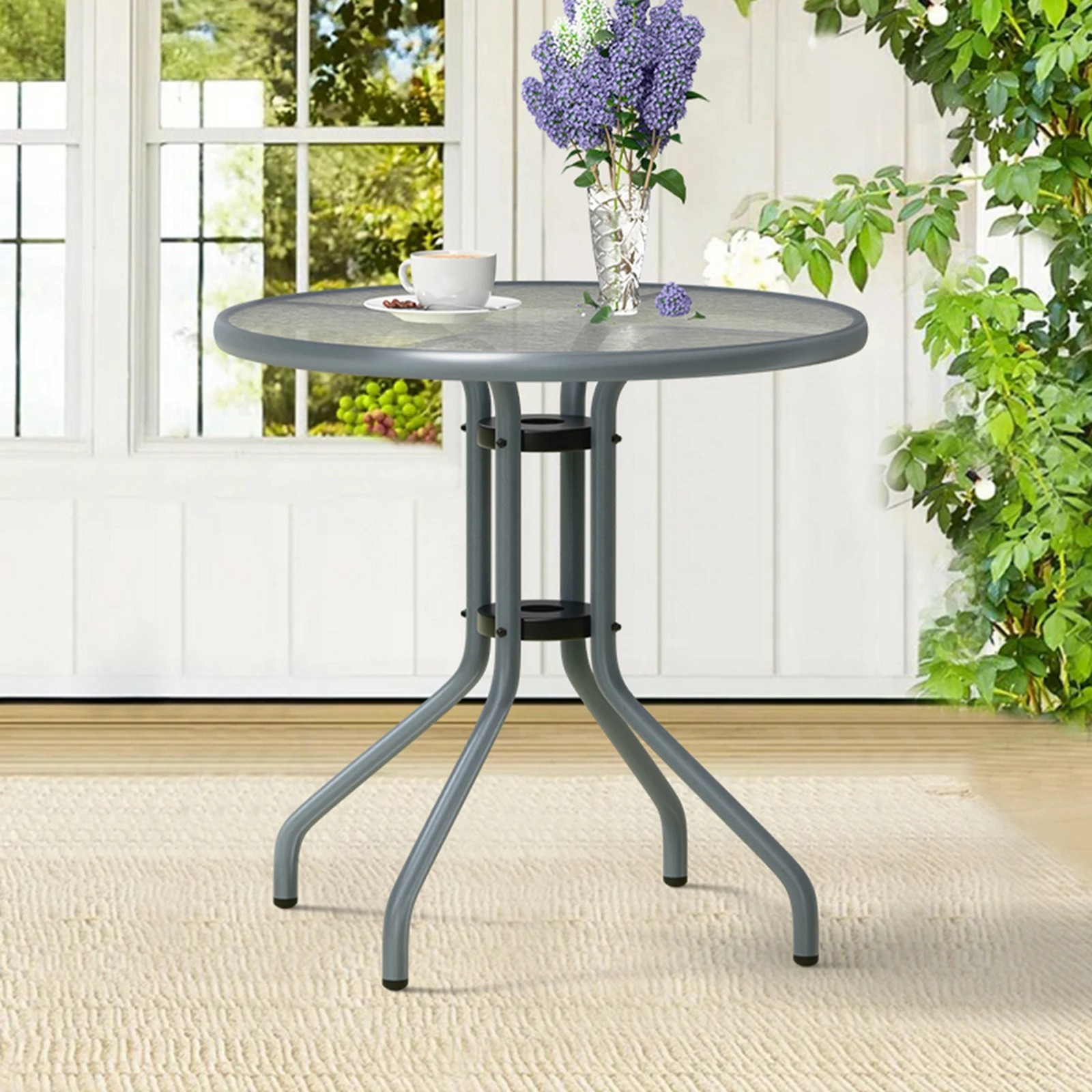 10 Alfordson Outdoor Furniture Patio Coffee Side Table Garden 60CM Glass - Grey, 10 of 10
