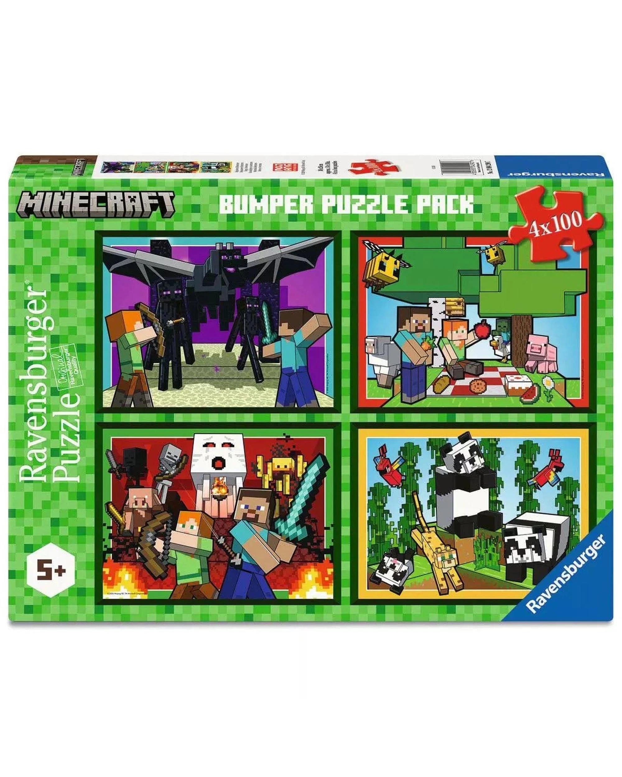 1 Ravensburger Minecraft Realms and Adventures Bumper Puzzle Pack 4 x 100 Piece Jigsaw Puzzle 4 Pack, 1 of 6