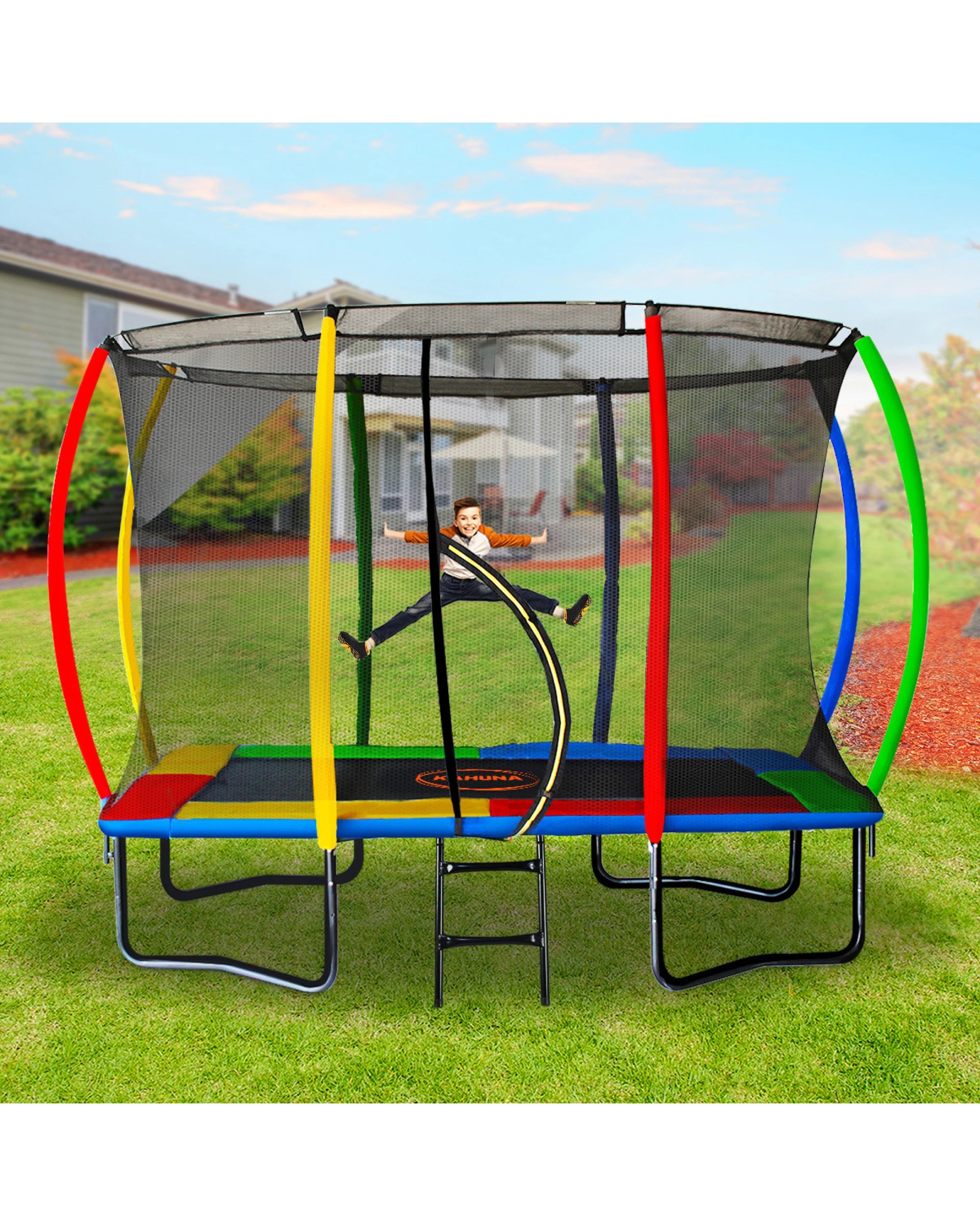 6 Kahuna Trampoline 8 Ft X 11 Ft Outdoor Rectangular Rainbow With Basketball Set, 6 of 10