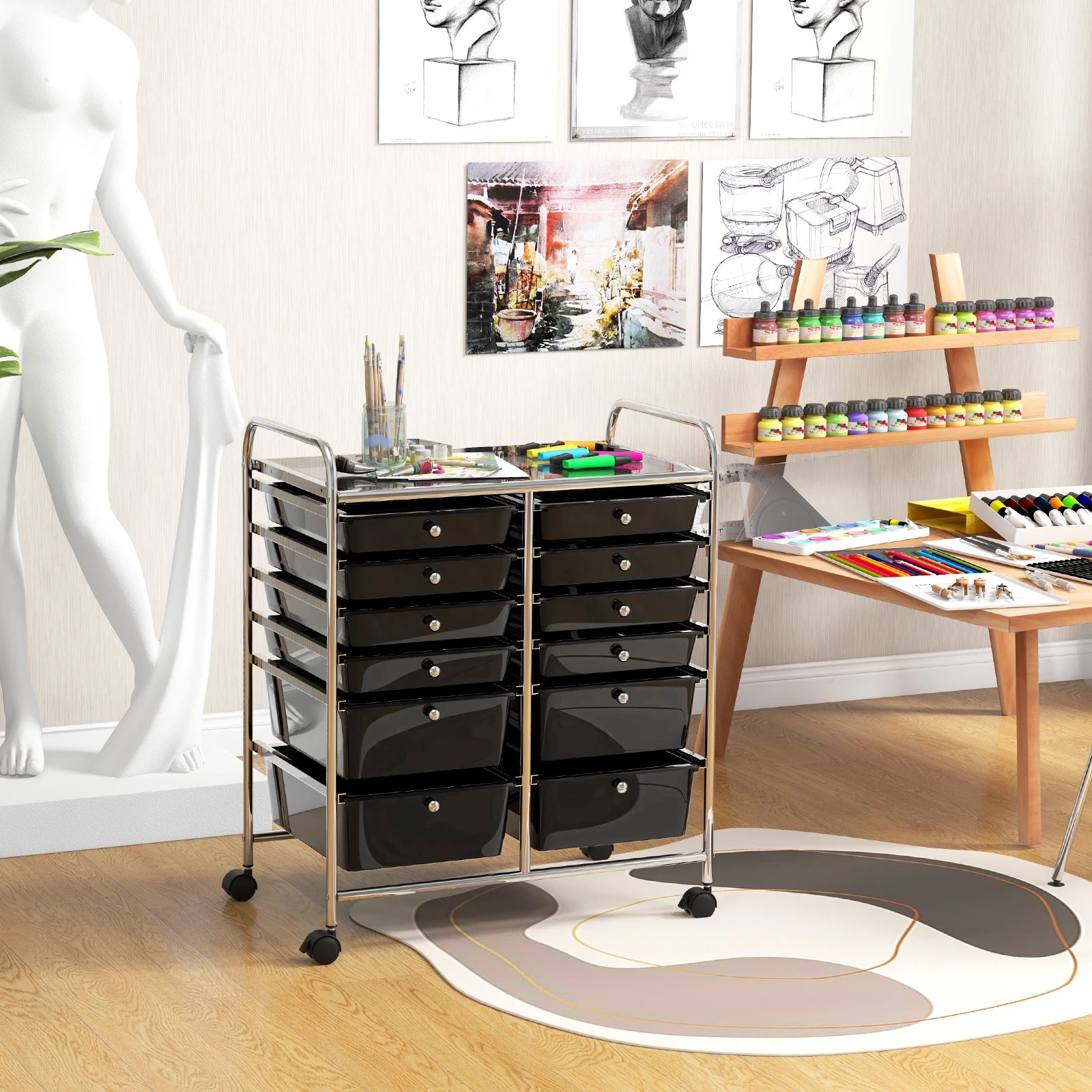 6 Costway 12 Drawers Rolling Storage Trolley Cart Filing Organizer - Multi, 6 of 6