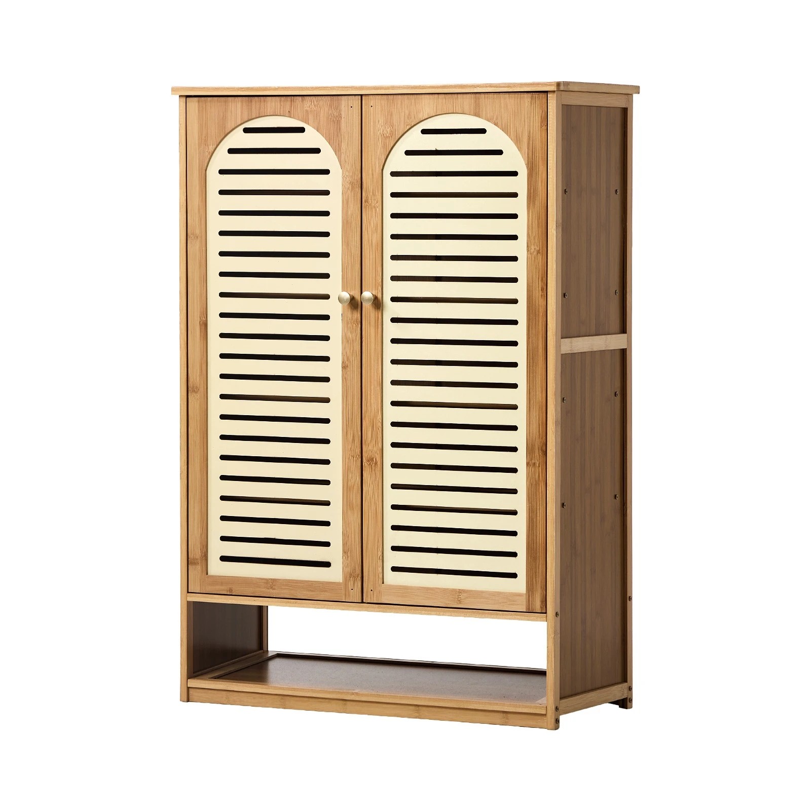 1 Oikiture Shoe Storage Cabinet 2 Doors Bamboo Shoe Organiser Shelf - Beige, 1 of 8