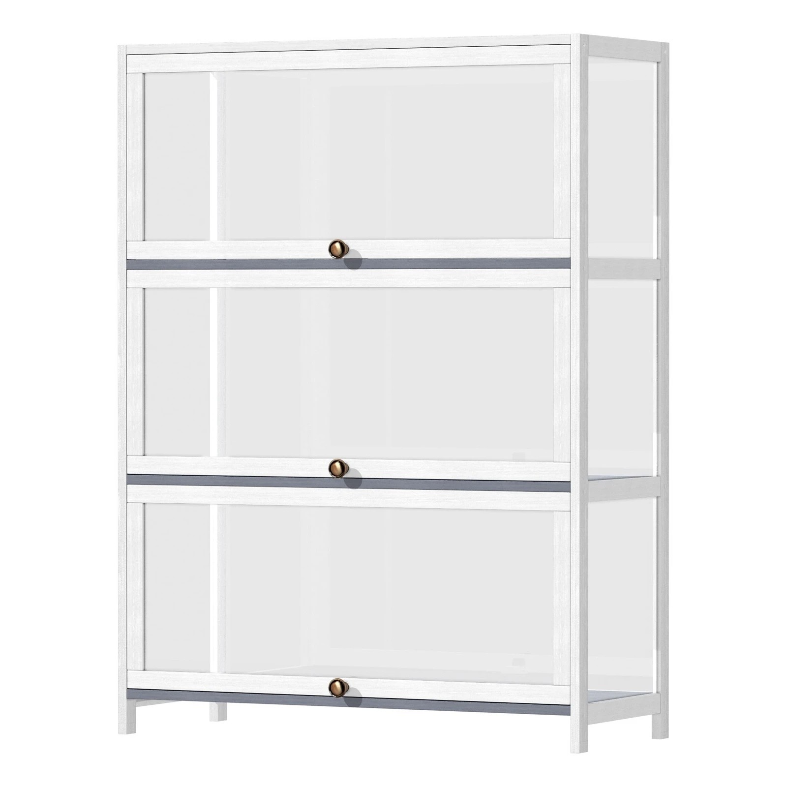 1 Oikiture Display Cabinet Storage 3-tier Shelves Clear Bookcase Stand Rack
 - White, 1 of 9