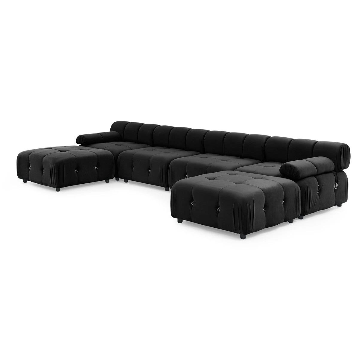 2 Foret 6 Seater Sofa Modular Arm Ottoman Tufted Velvet Lounge Couch Chaise Black, 2 of 9