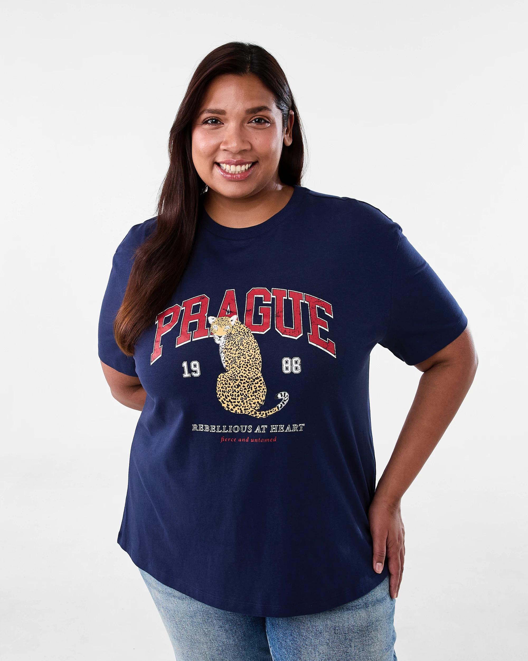 1 Curve Short Sleeve Boyfriend T-shirt Prague Nav, 1 of 6