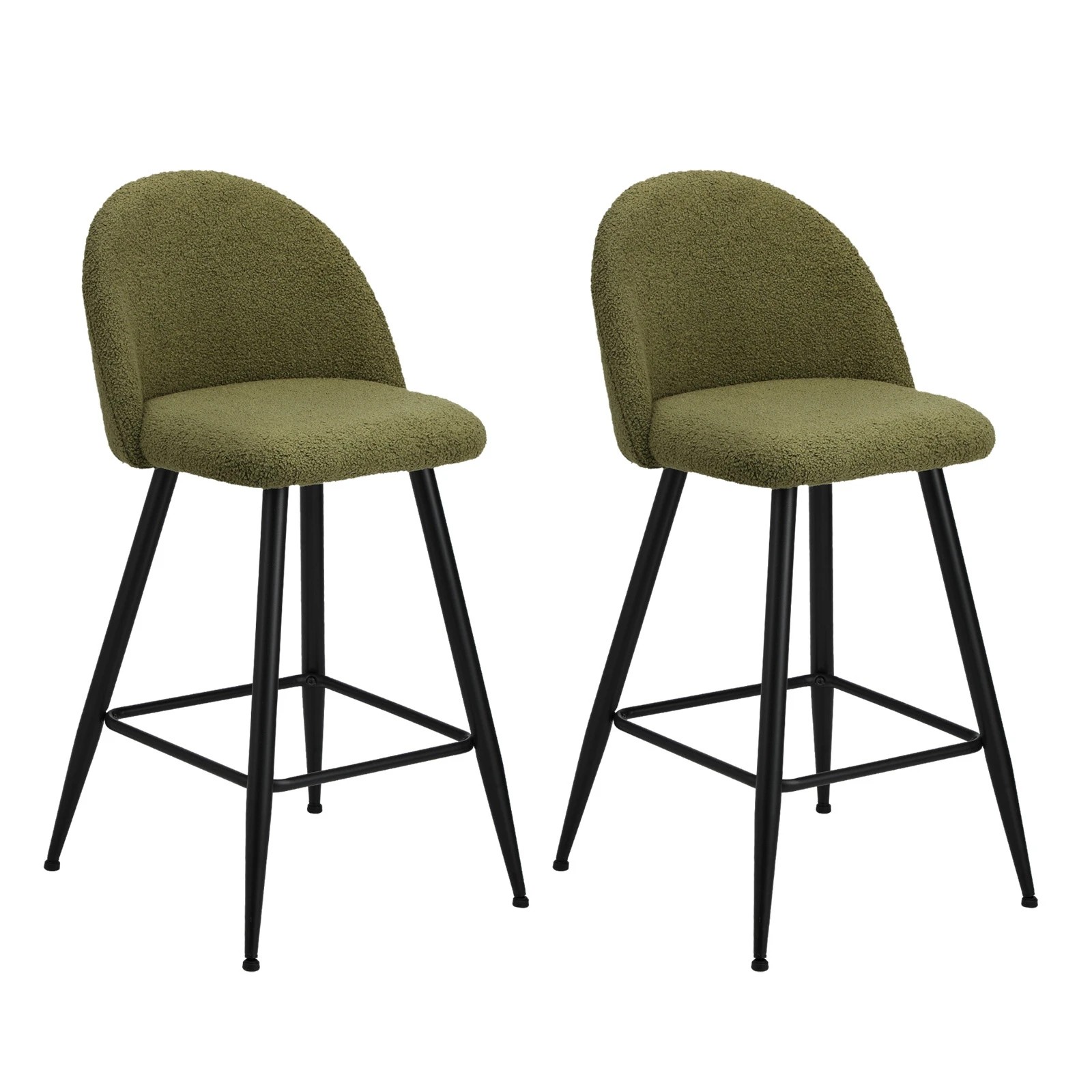 1 Oikiture 2x Bar Stools Kitchen Dining Chairs Counter Stool Boucle Padded
 - Green, 1 of 10