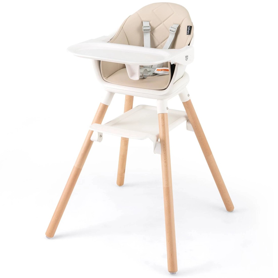 1 Costway High Chair Wooden Dining Seat Beige, 1 of 2