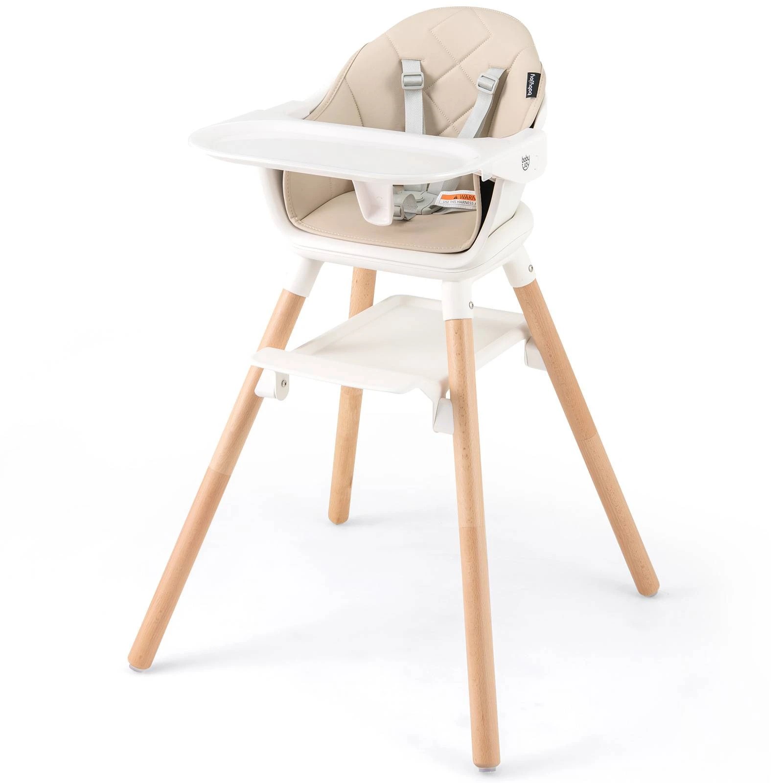 1 Costway High Chair Wooden Dining Seat Beige, 1 of 2
