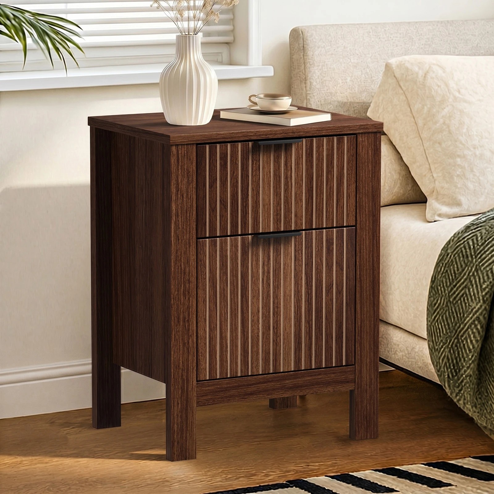 3 Oikiture Modern Bedside Table Nightstand Drawer Shelf Door Cabinet - Natural, 3 of 9