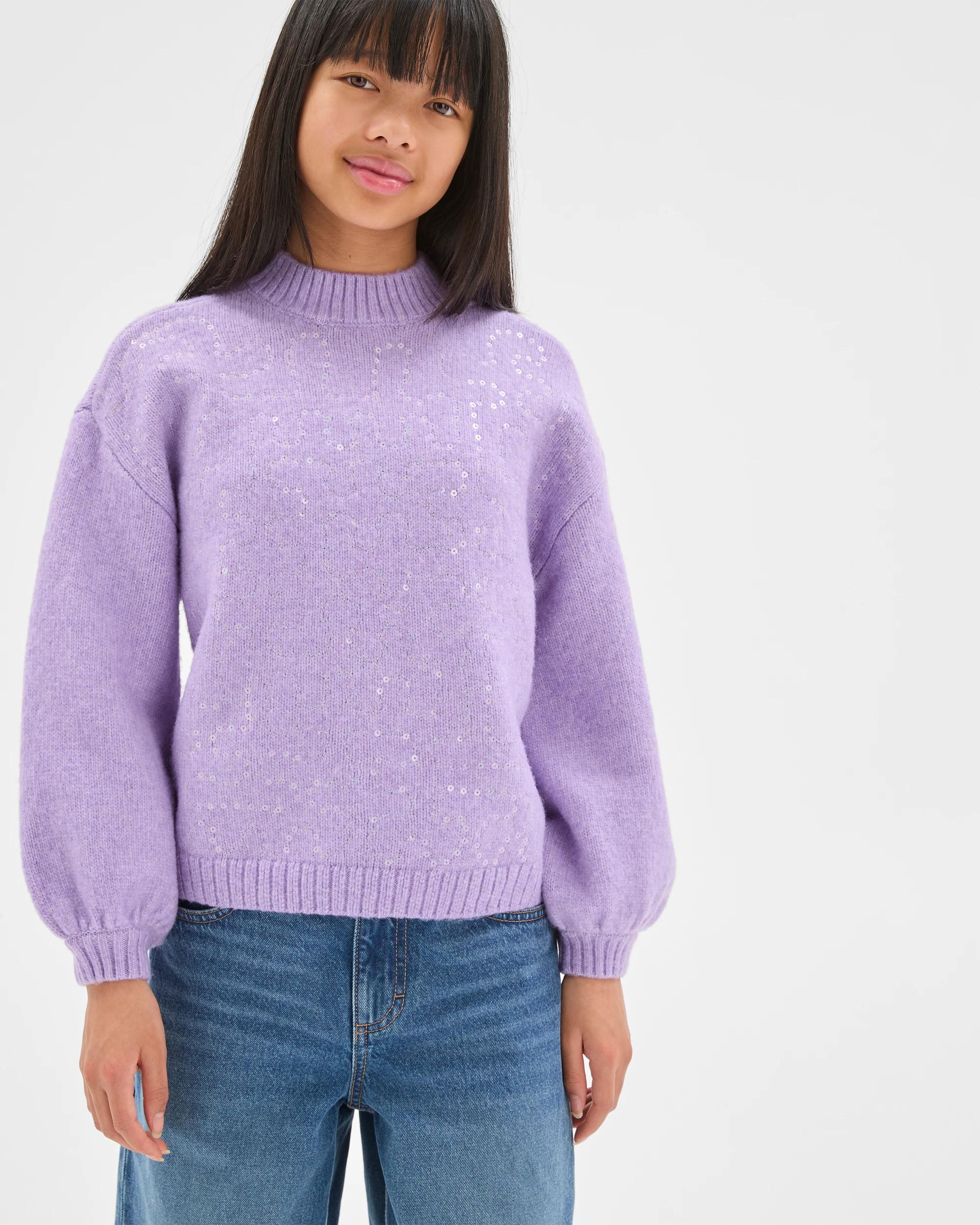 3 Target Kids Sequin Long Balloon Sleeve Knit Jumper PURPLE, 3 of 6