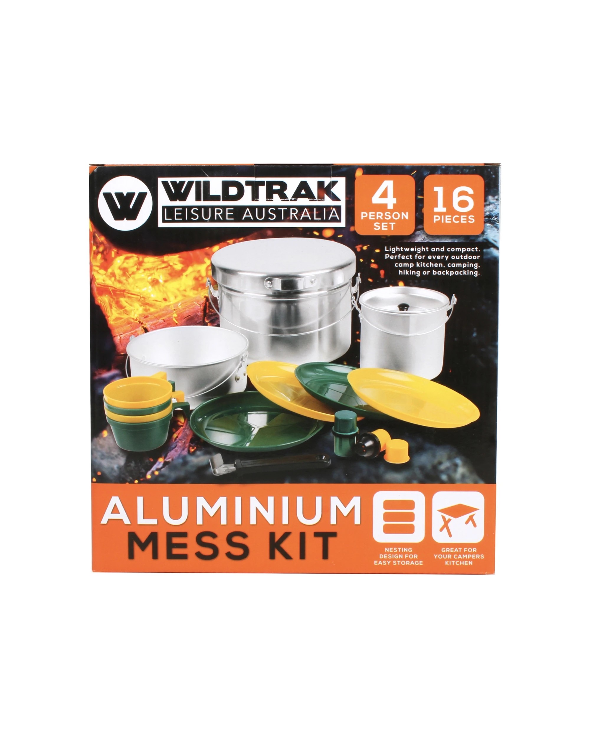 2 Wildtrak 16 Piece Aluminium 4 Person Mess Kit Cookware Set Nesting Design - Silver, 2 of 2
