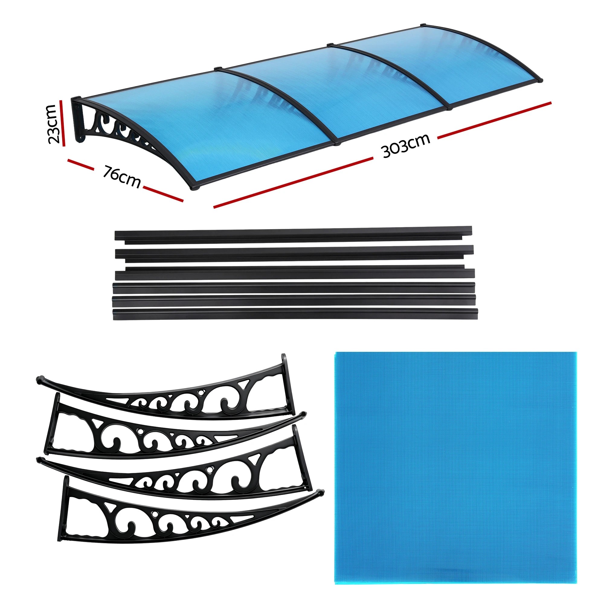 2 Instahut Window Door Awning 1mx3m - Blue, 2 of 9
