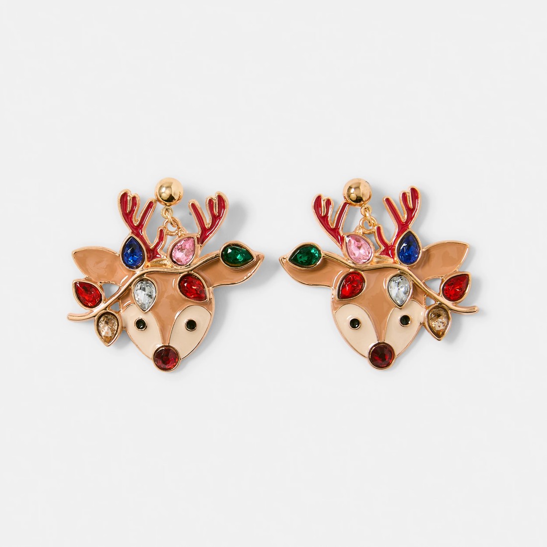 1 Christmas Reindeer Lights Earrings - Brown and Gold Tone, 1 of 5