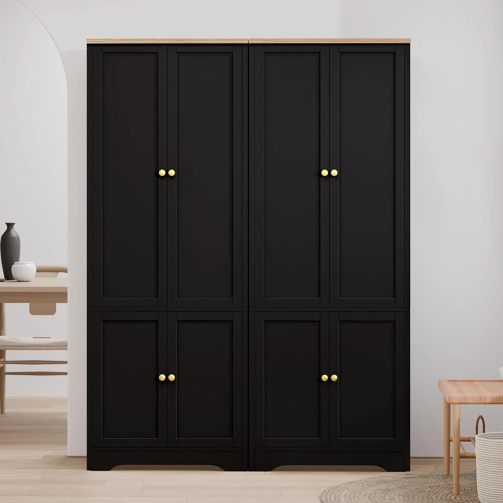 4 Alfordson 2x Buffet Sideboard Storage Cabinet Cupboard Kitchen Hallway Wardrobe - Black, 4 of 9