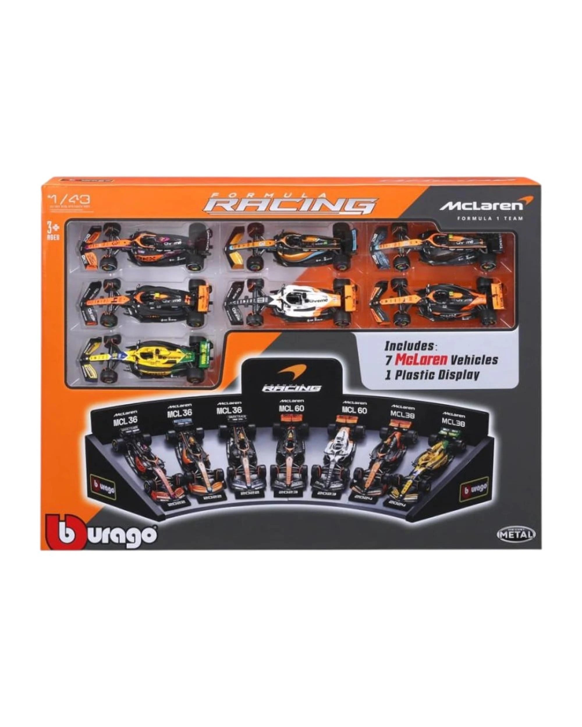 1 Bburago Formula Racing 1:43 Mclaren 7 Piece Collection with Display Stand Gift Set, 1 of 4