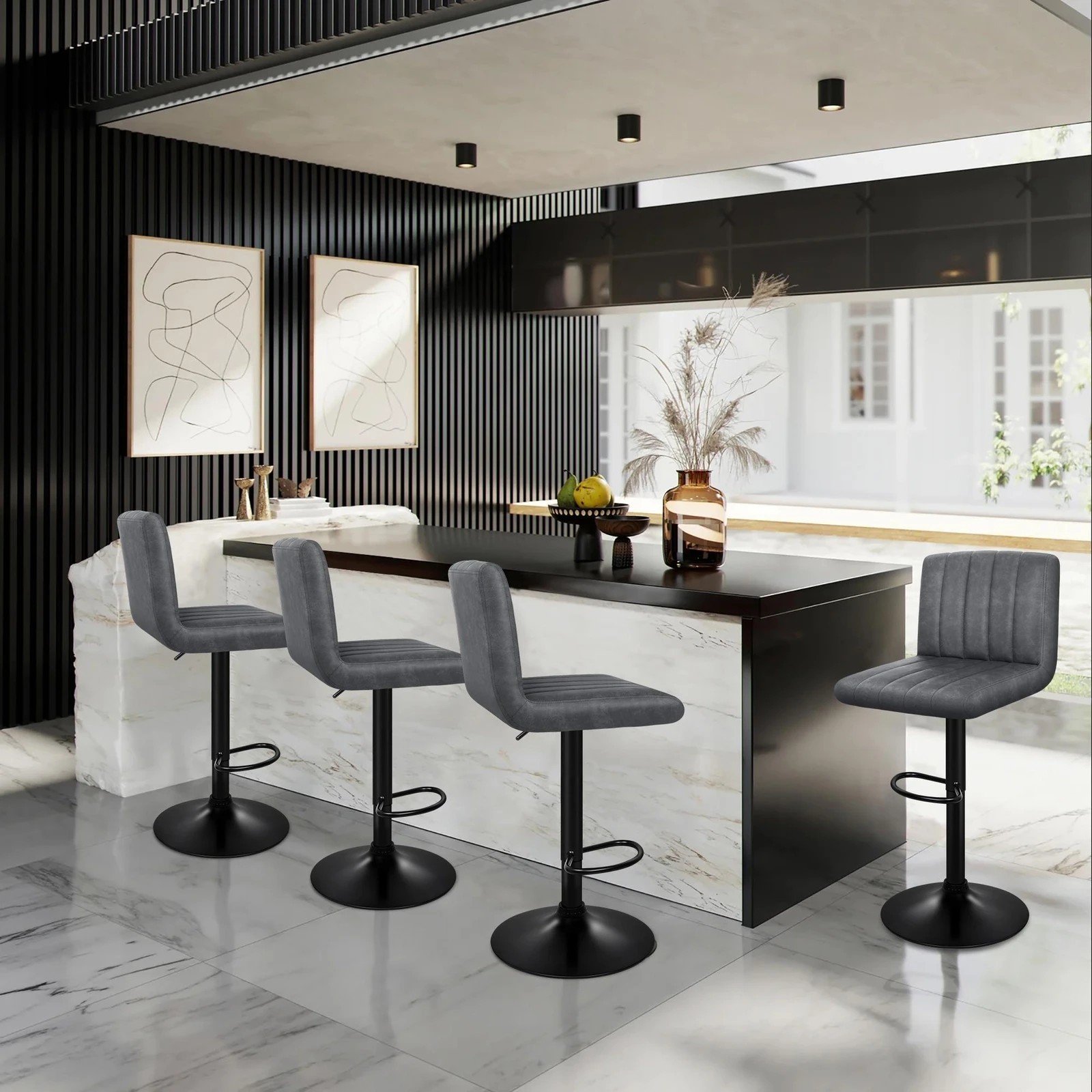 9 Alfordson 4x Bar Stools Macias Kitchen Swivel Chair Leather Gas Lift - Grey, 9 of 10