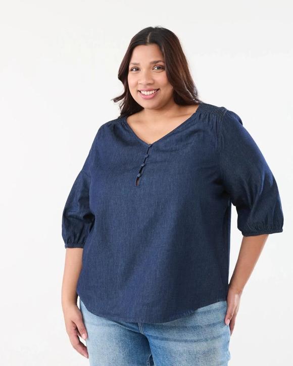 Curve Long Sleeve Shirred Shoulder Top