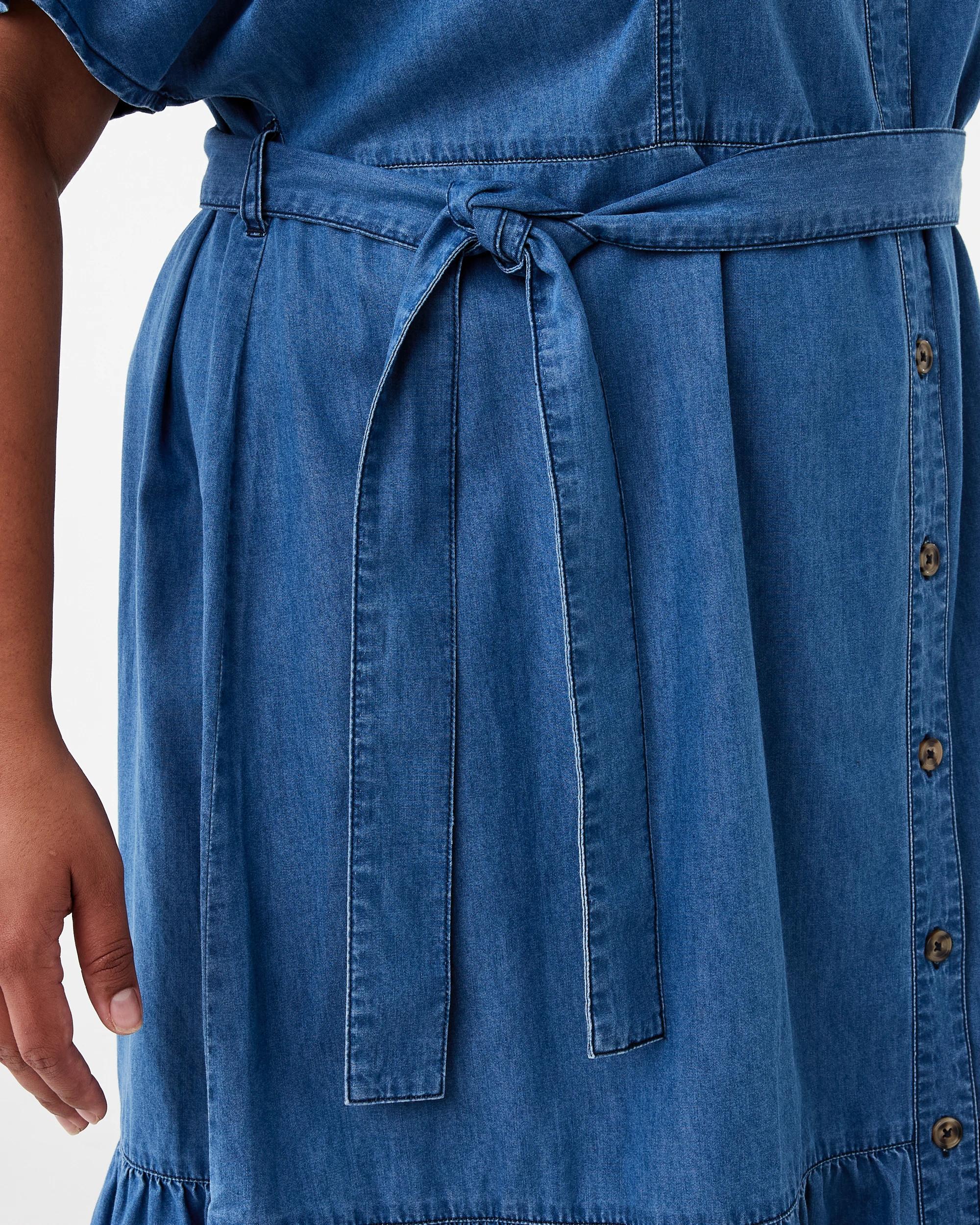 6 Curve Short Sleeve Button Through Midi Dress Blu M Wsh, 6 of 8