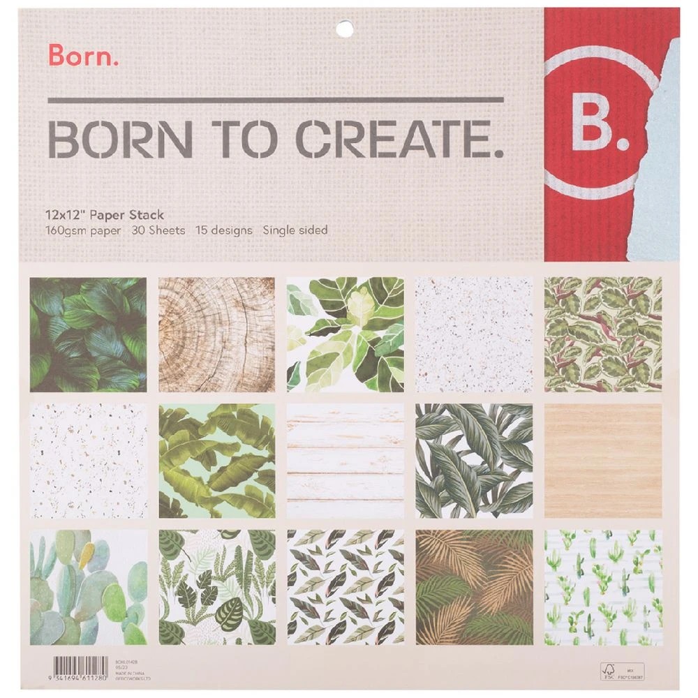 1 Born Paper Stack 30 x 30 cm Botanical Sheets, 1 of 2