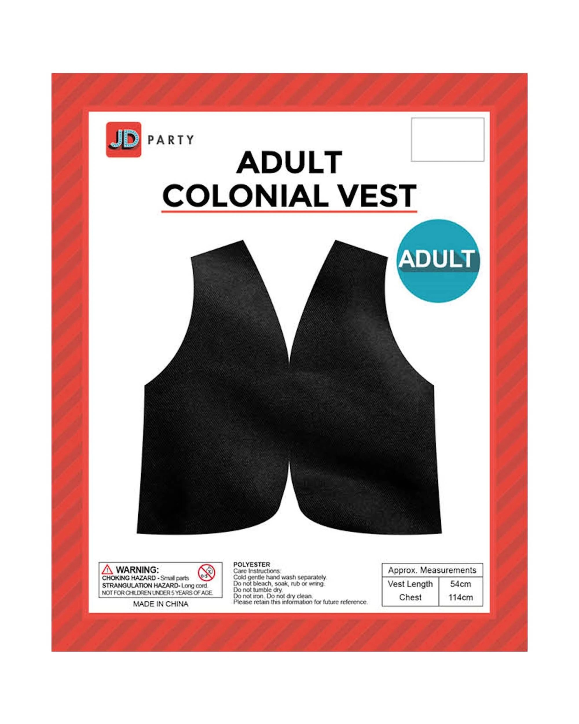 3 JD Party Adult Colonial Vest - One Size - Black, 3 of 3