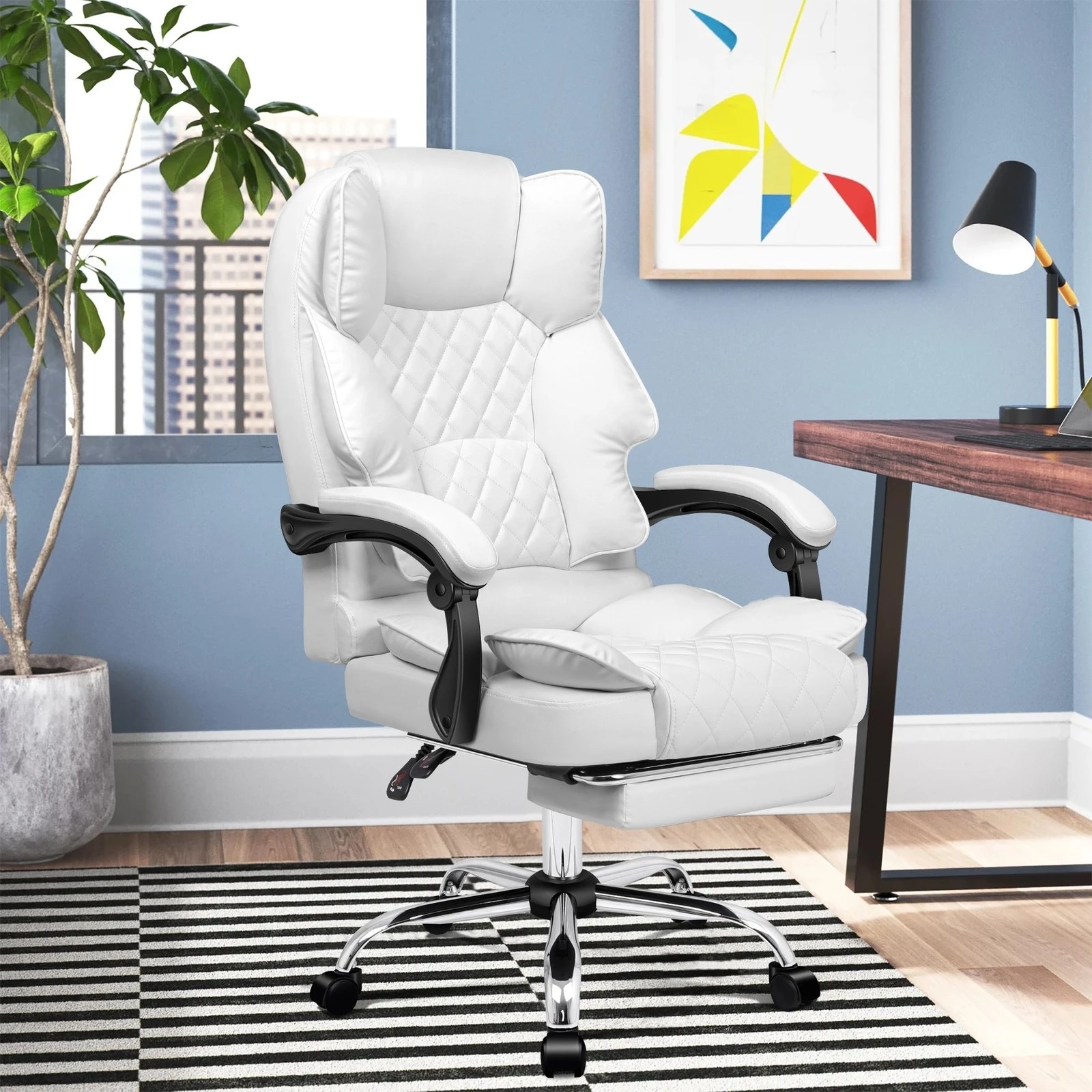 10 Alfordson Office Chair Gaming Executive Computer PU Leather Seat Recliner - White, 10 of 10