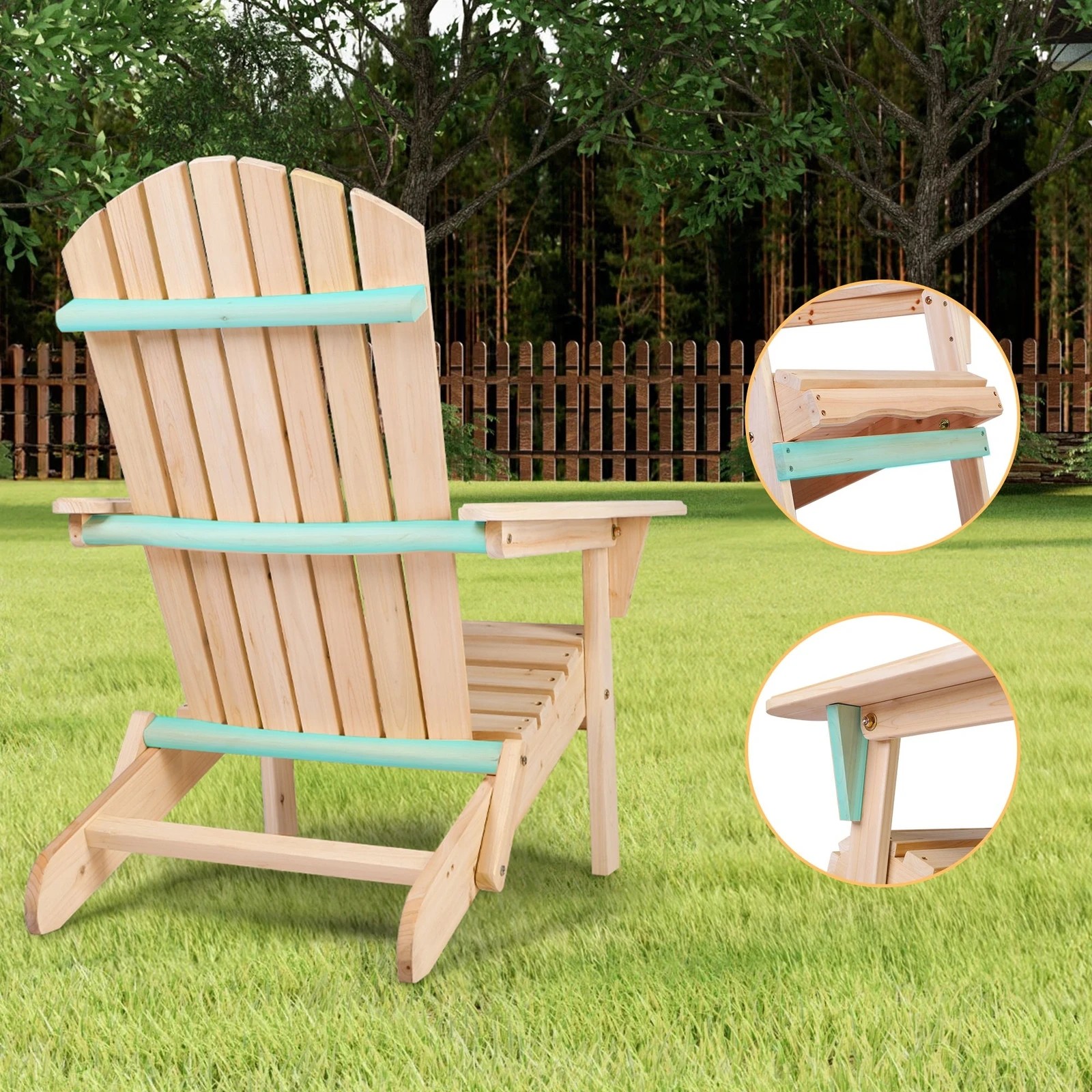 4 Alfordson Outdoor Chair Wooden Adirondack Patio Furniture Beach Garden - Natural, 4 of 9