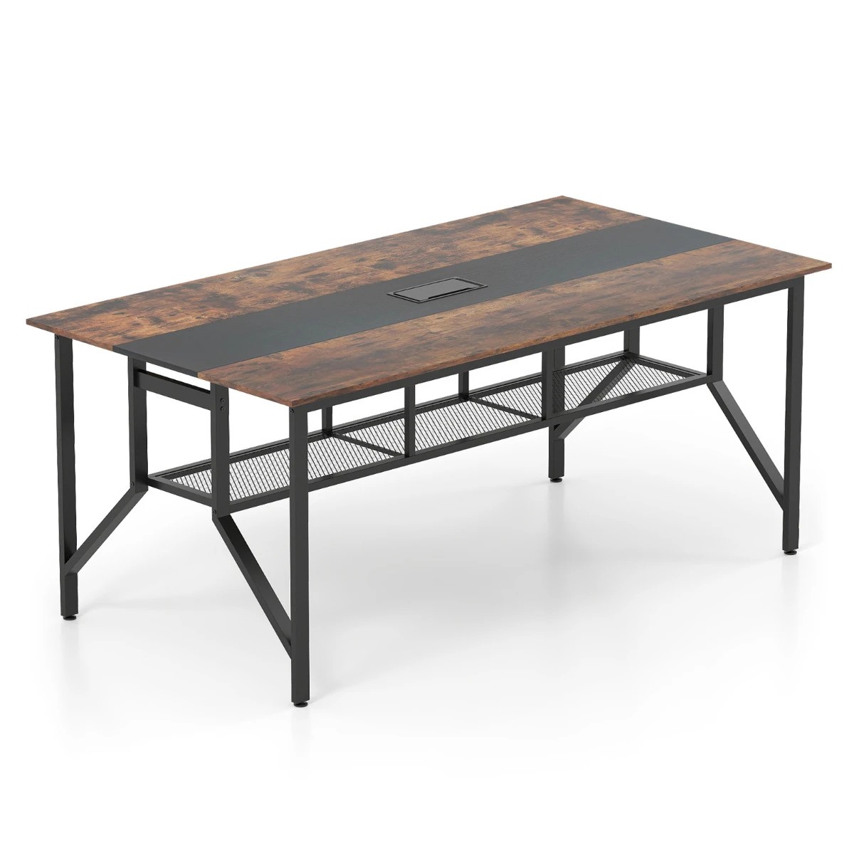 1 Costway 1.8M Office Conference Table w/Mesh Storage Shelf Dining Table, 1 of 6