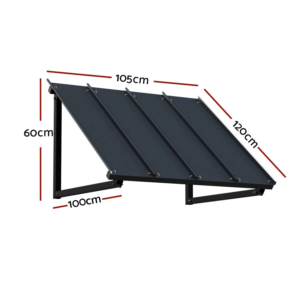 2 Instahut Window Door Awning Canopy 1mx1m  Metal Frame - Black, 2 of 4