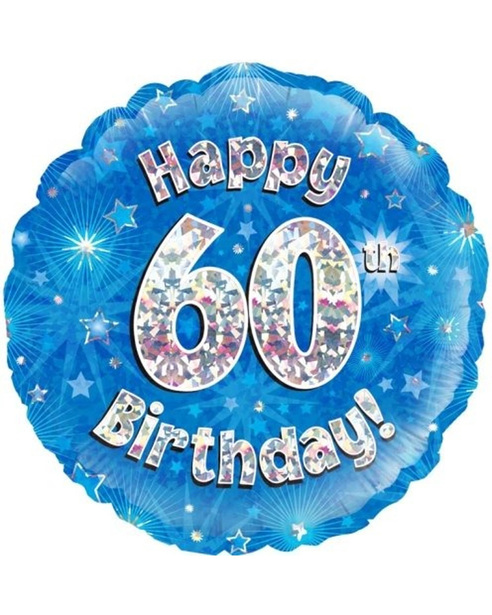 1 Alpen Foil Balloon Holo 60th Happy Birthday Party Decoration 45cm - Blue, 1 of 1