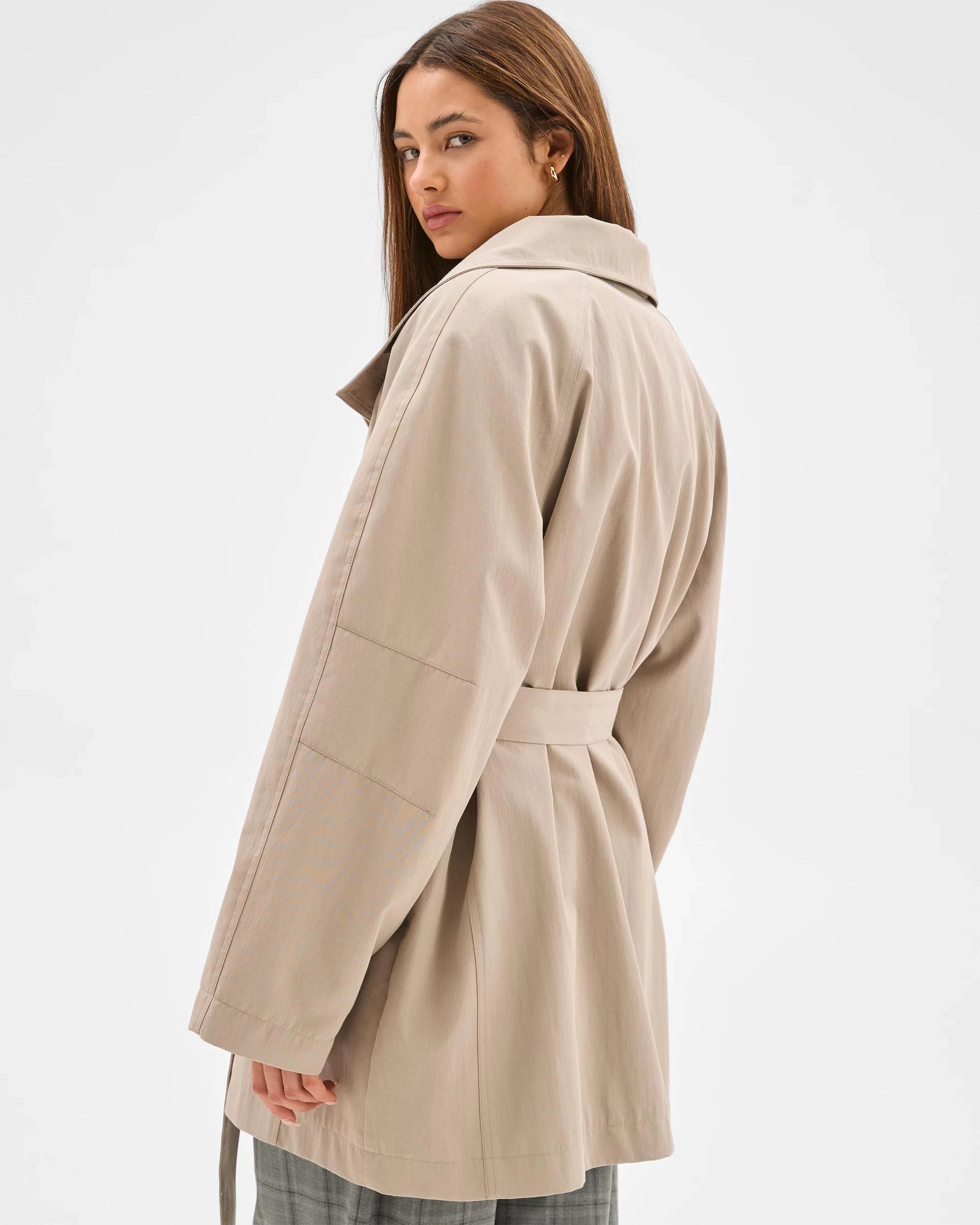 6 Lily Loves Australian Cotton Blend Funnel Neck Short Trench Coat LIGHT KHAKI, 6 of 7