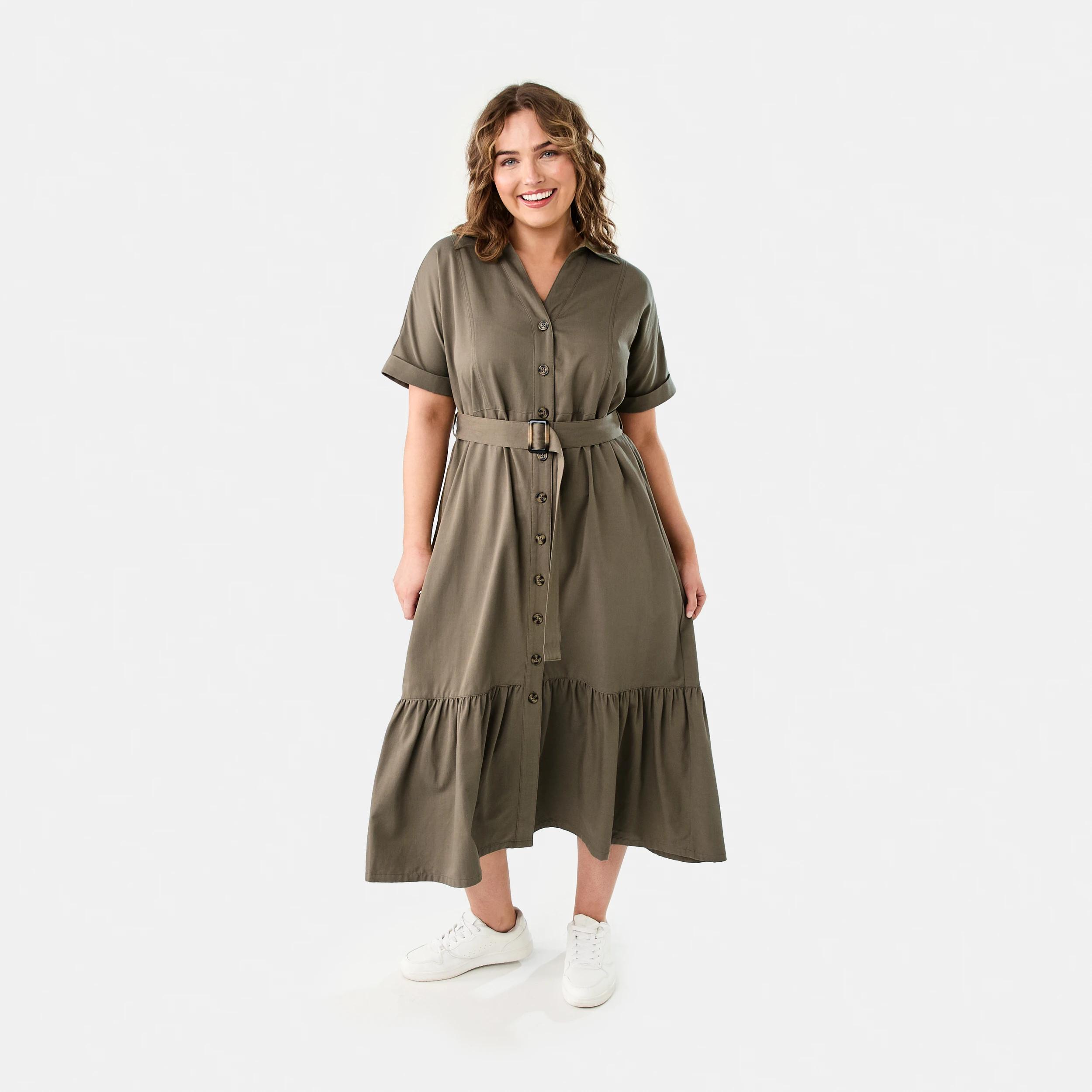 1 Short Sleeve Button Through Midi Dress PAVEMENT GREY, 1 of 9