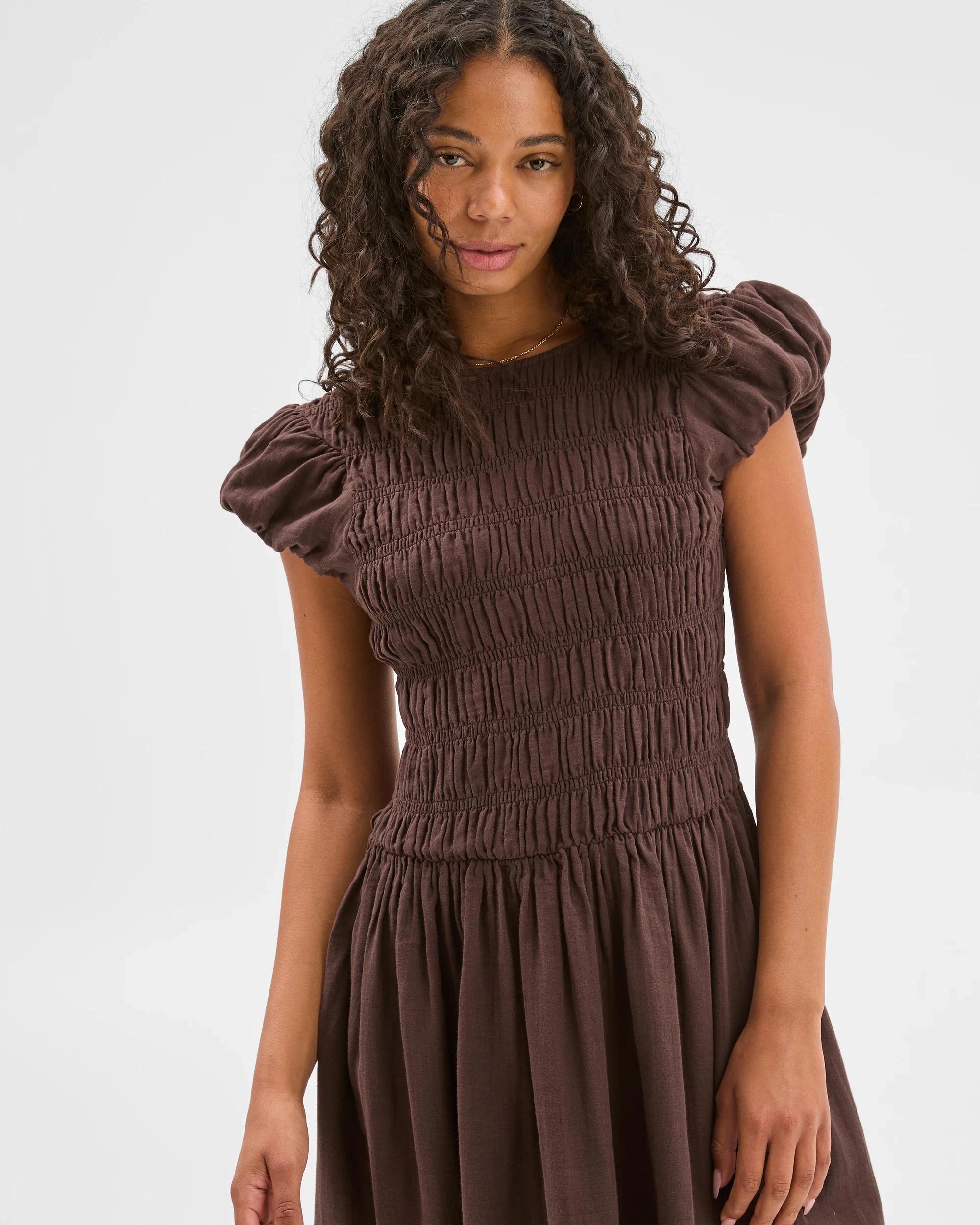 2 Target Woman Australian Cotton Double Cloth Shirred Dress BRUNETTE, 2 of 7