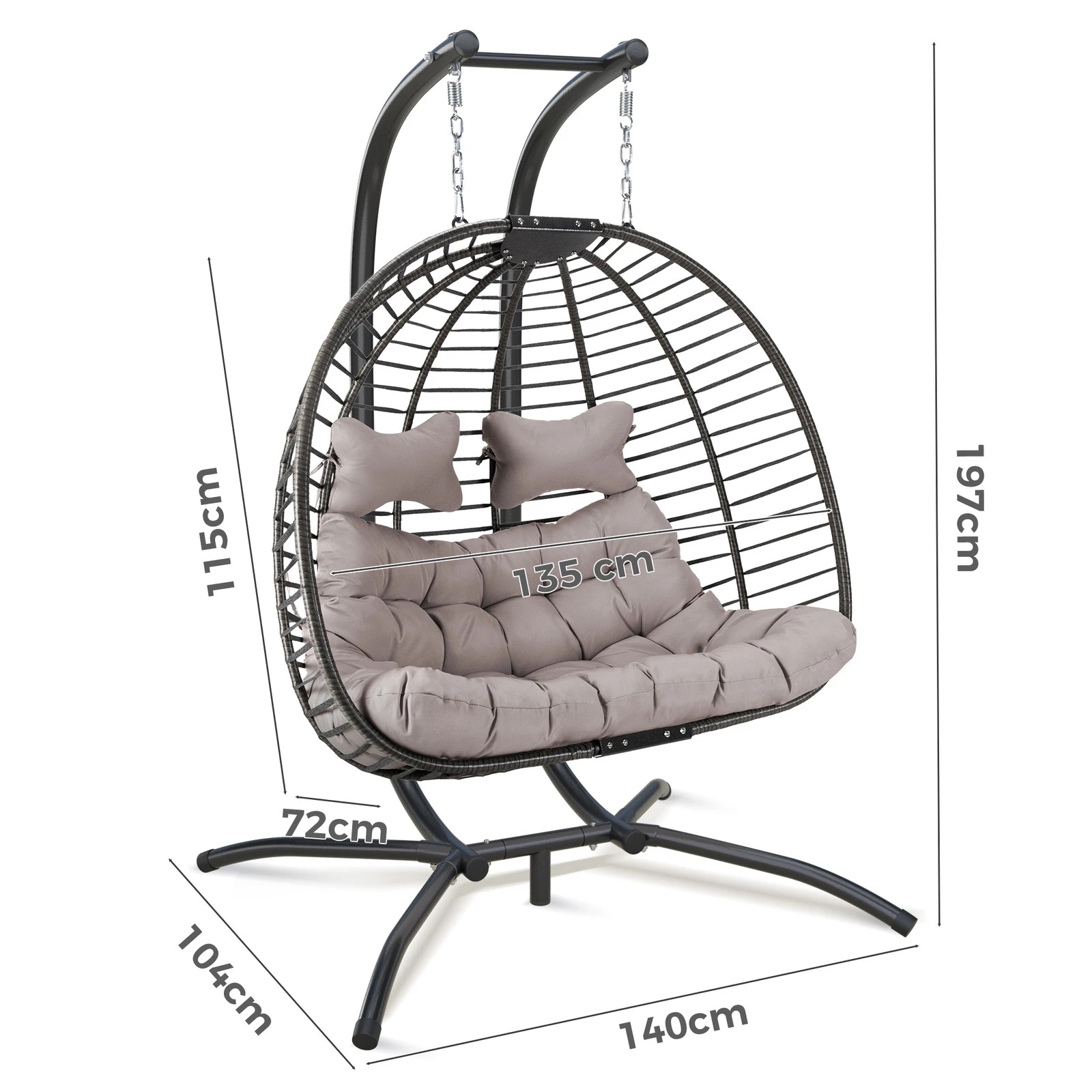 10 Alfordson Outdoor Egg Swing Chair 2 Seater Wicker Rattan Pod Hanging - Light Grey, 10 of 10