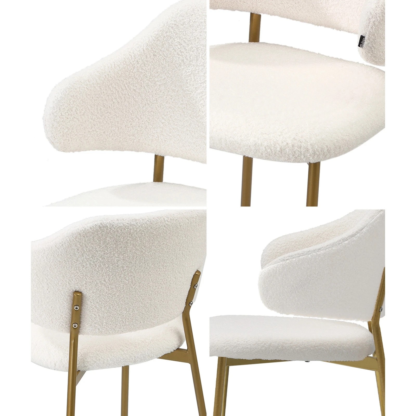 4 Oikiture 2x Dining Chair Accent Chairs Kitchen Padded Seat Sherpa Gold Metal Legs
 - White, 4 of 10