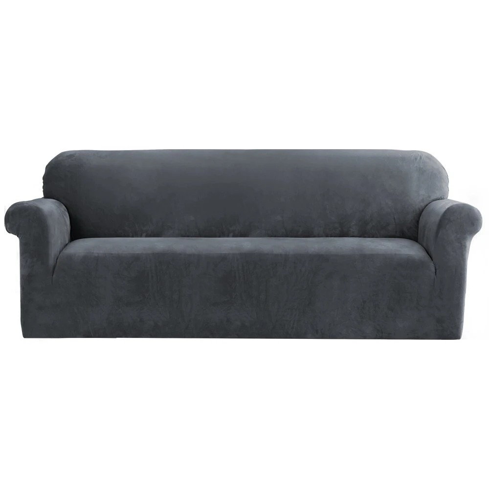 1 Artiss Sofa Cover Couch Covers 4 Seater Velvet - Grey, 1 of 6