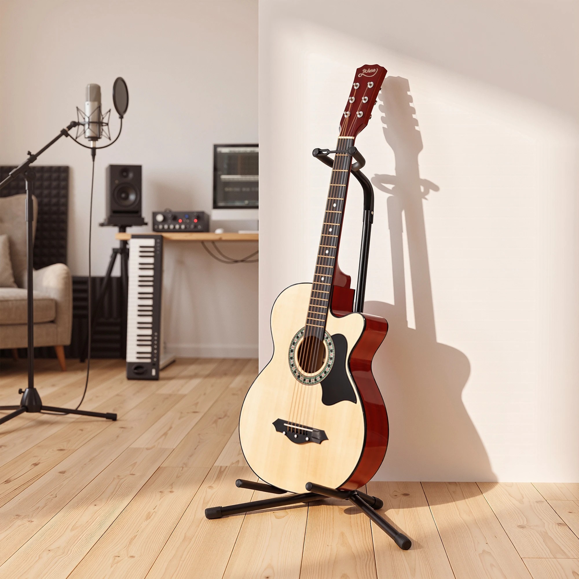 8 Alpha Iron Adjustable Guitar Stand Folding Instrument Holder Acoustic Bass Rack - Black, 8 of 8