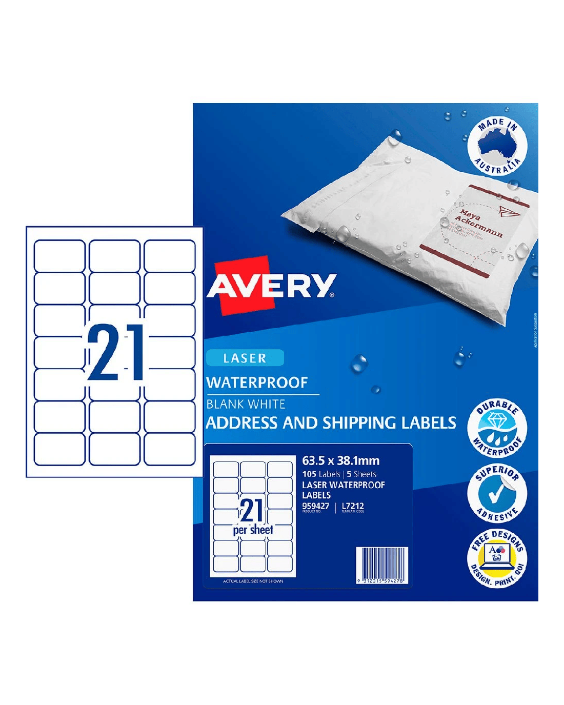 Avery 21UP Laser Waterproof Labels 5 Sheets - Kmart