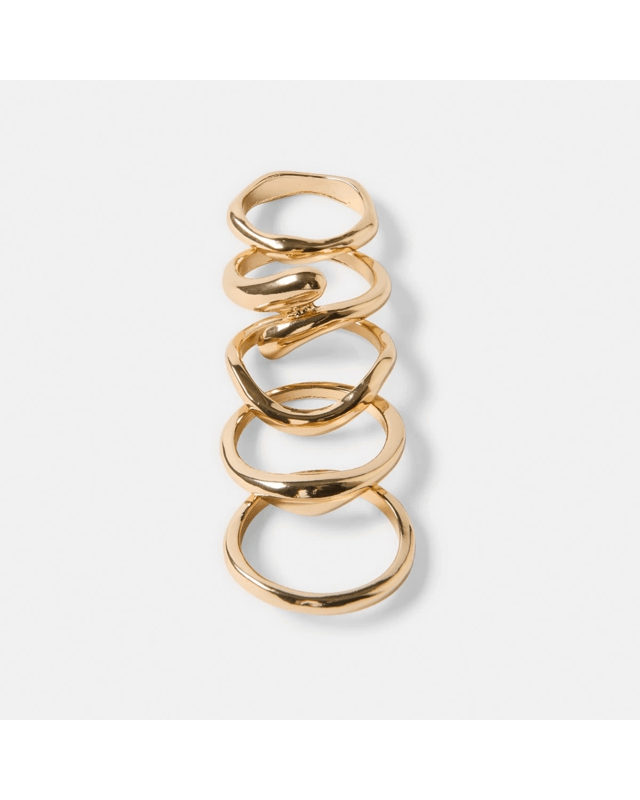 5 Pack Teardrop Rings - Gold 
