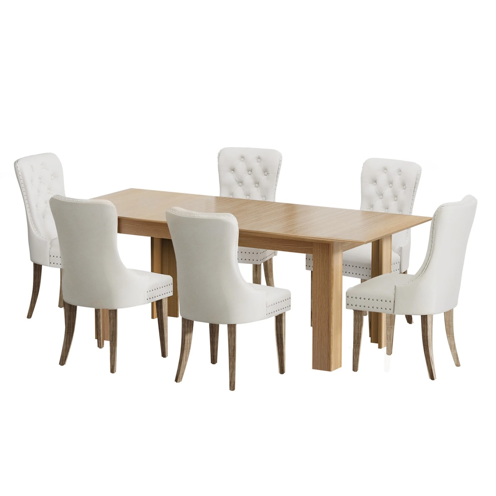 1 Oikiture 200cm Extendable Dining Table With 6pcs Dining Chairs Velvet
 - Multi, 1 of 10