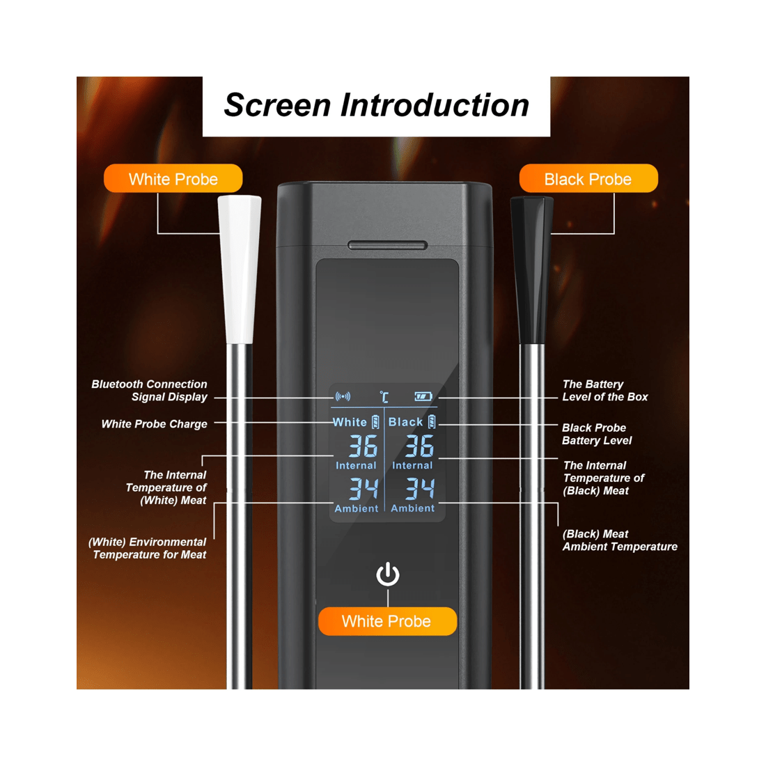 3 Advwin Wireless Meat Thermometer with Dual Probes, Bluetooth 5.3 Smart Food Thermometer with App 800ft Range, 3 of 7