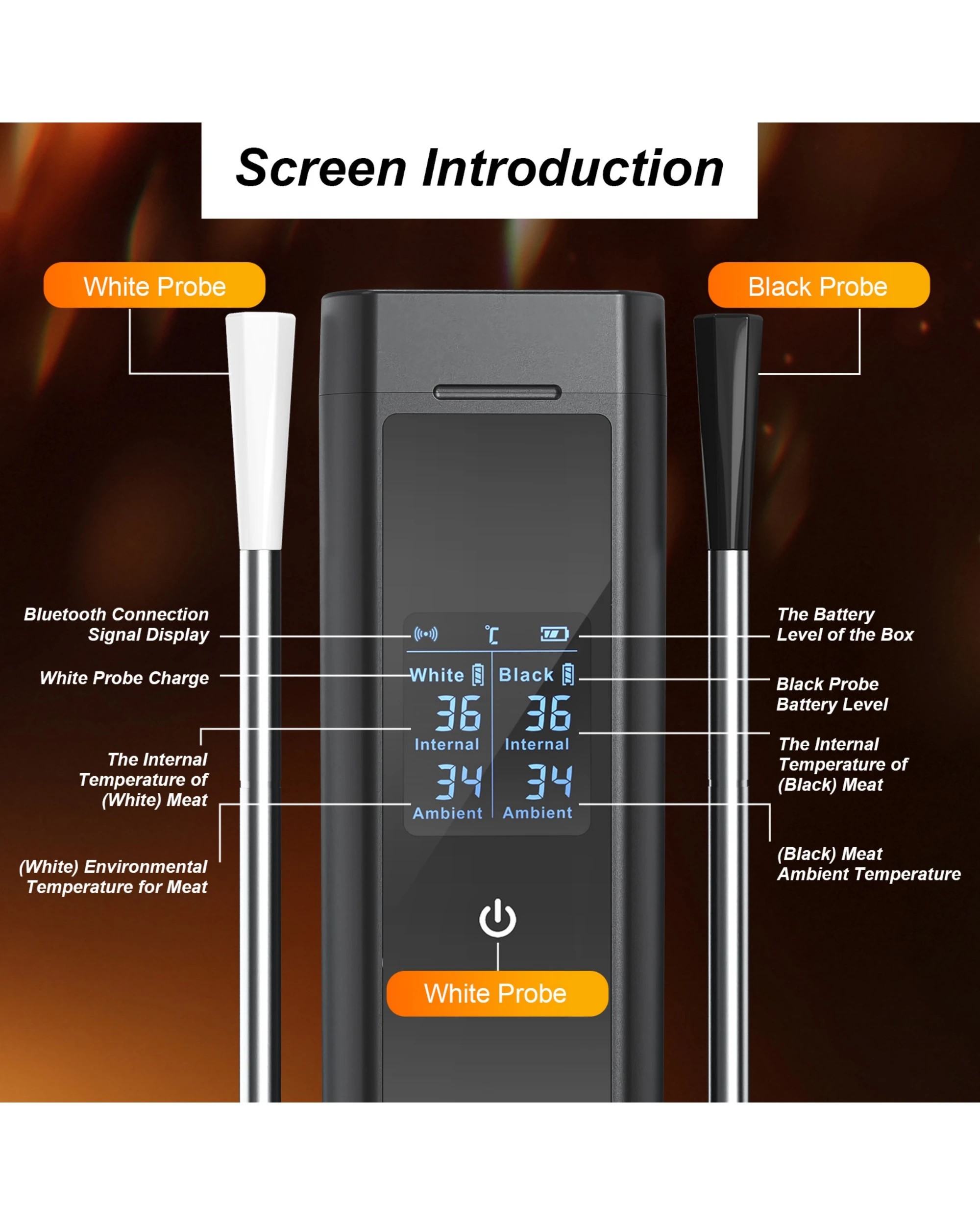 3 Advwin Wireless Meat Thermometer with Dual Probes, Bluetooth 5.3 Smart Food Thermometer with App 800ft Range, 3 of 7