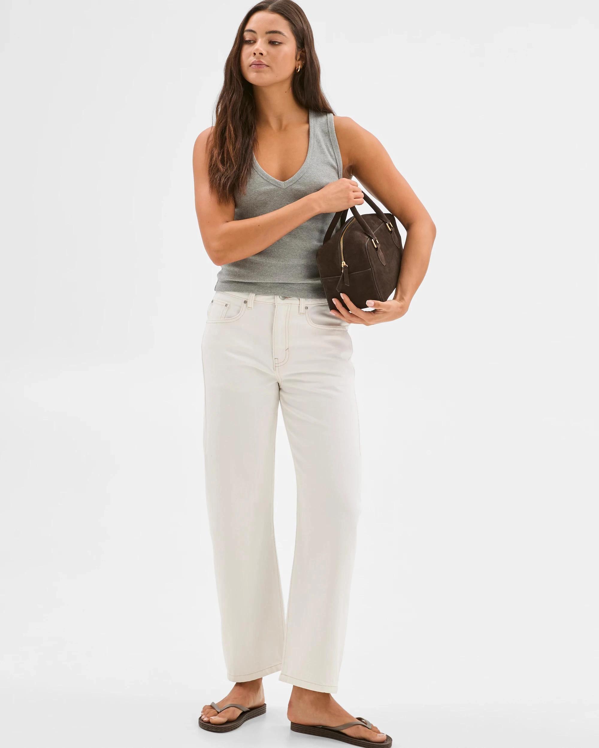 1 Mid Rise Barrel Leg Slim Denim Jeans - Lily Loves ECRU, 1 of 7