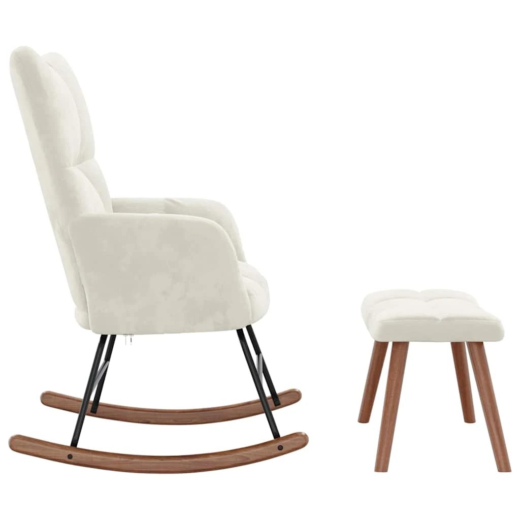 5 Vidaxl Rocking Chair With A Stool Velvet - Beige, 5 of 8