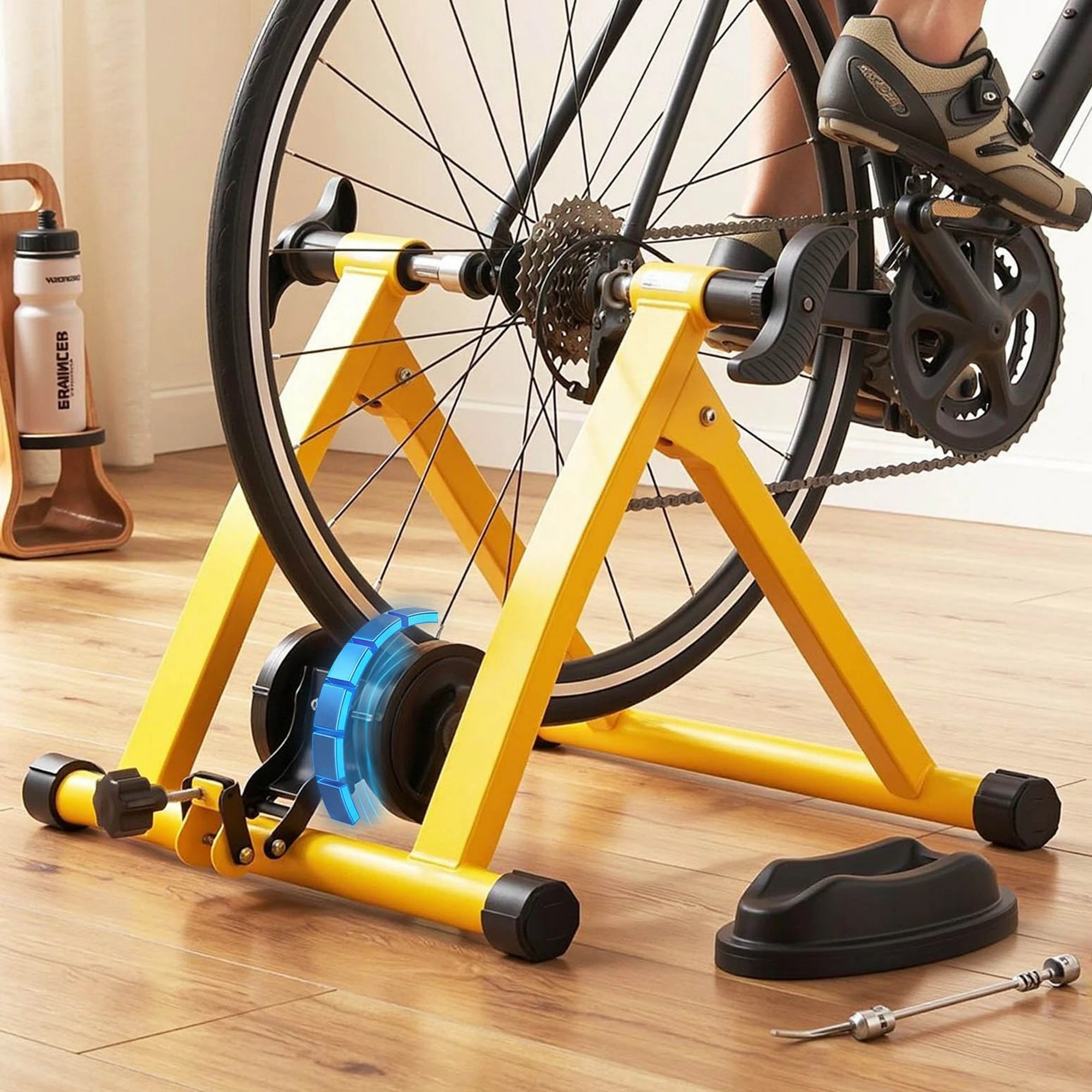 2 Everfit Bike Trainer Stand Indoor Riding 6 Level Resistance Bicycle Cycling - Yellow, 2 of 7