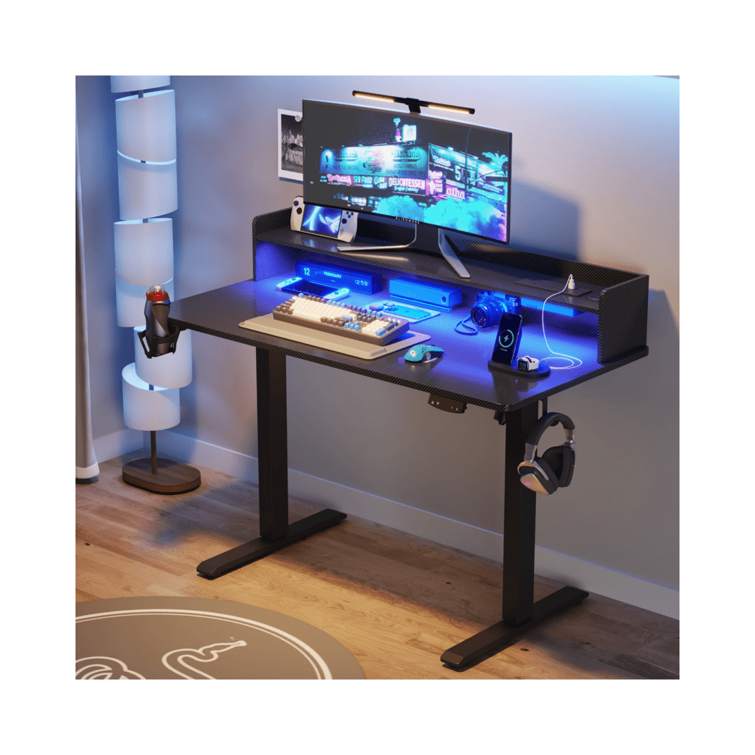 3 Advwin Led Rgb Light Electric Standing Desk With Power Outlets & Monitor Stand 120cm
 - Black, 3 of 9