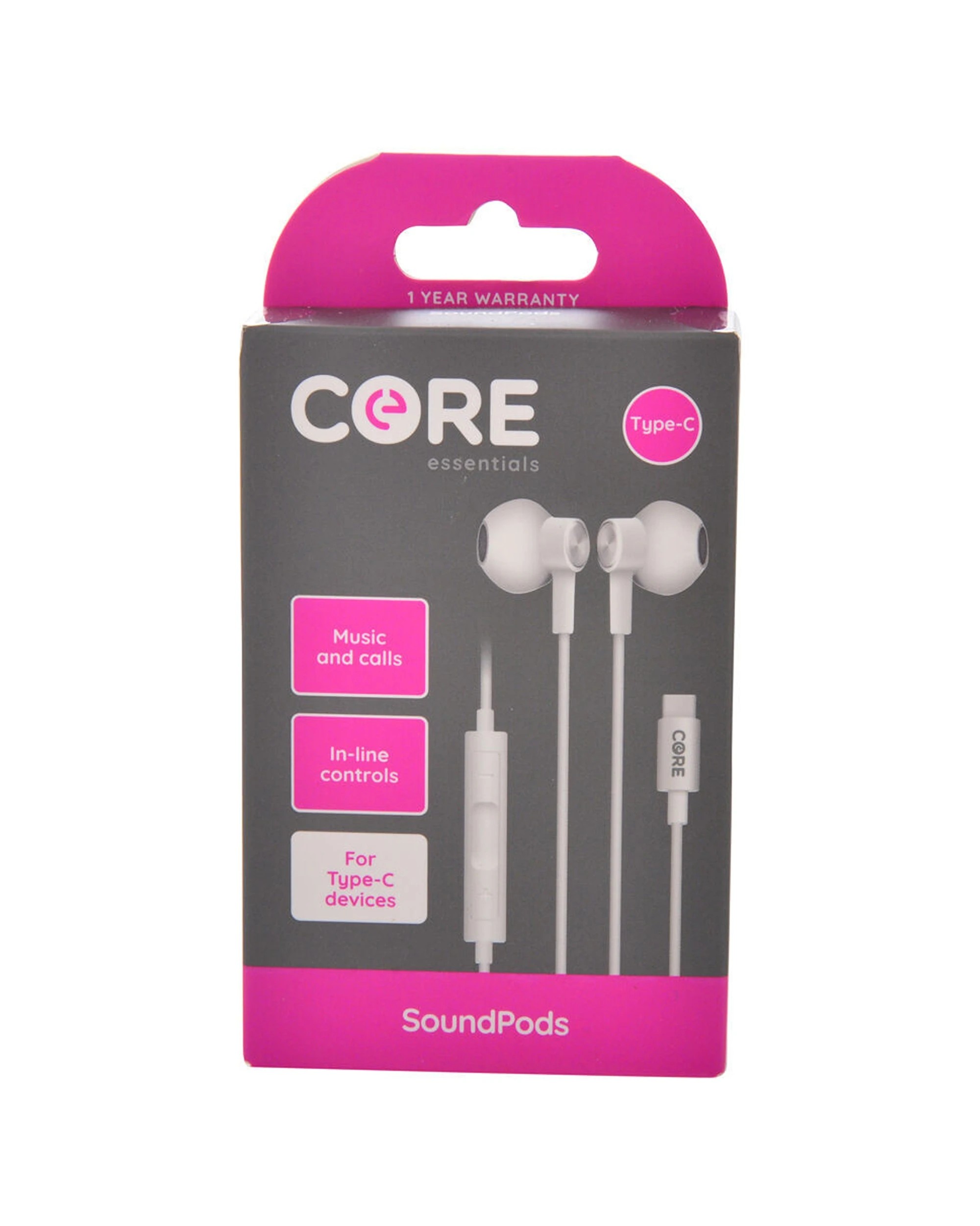 2 CORE Essentials USB-C Earphones Soundpods Wired With Mic Dual Pack 2PK - White, 2 of 4